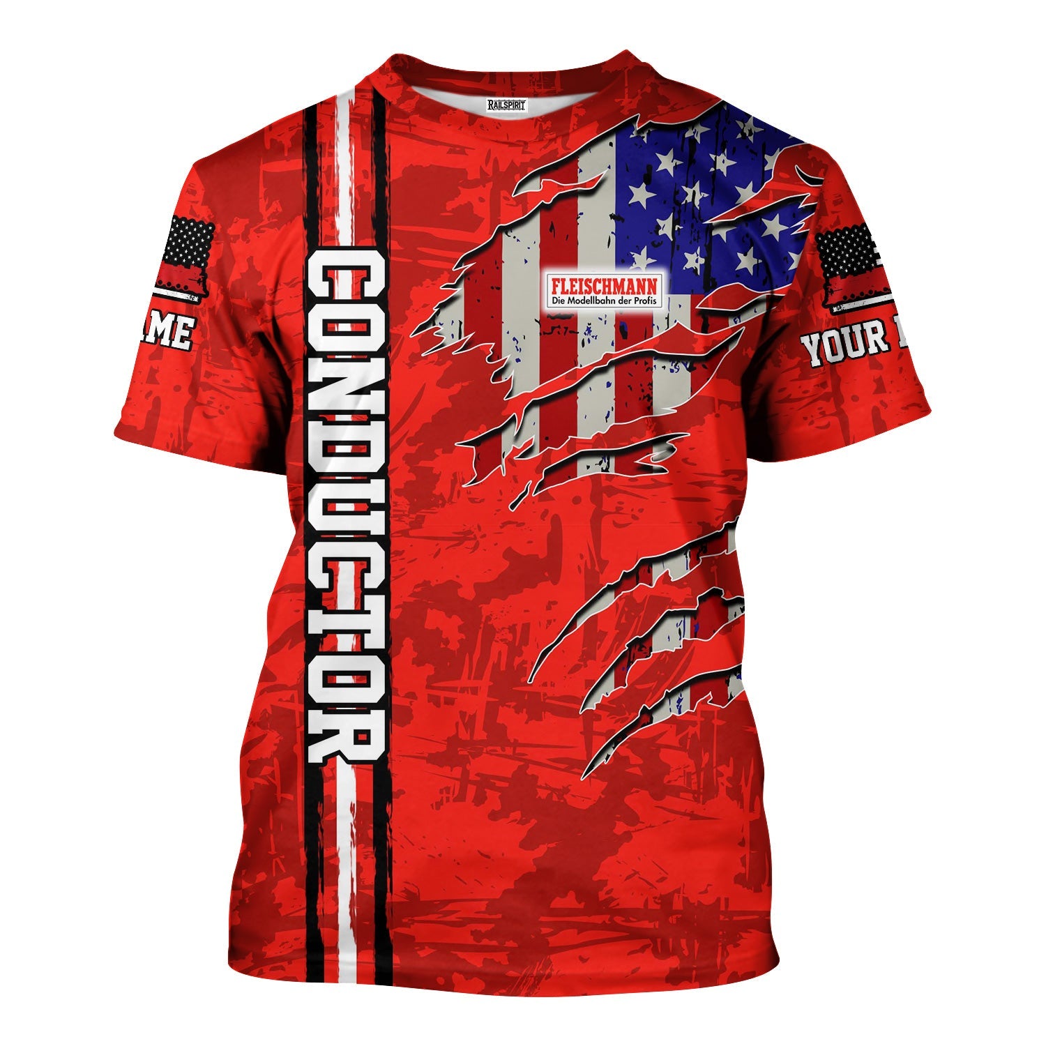 Railspirit Personalized Fleischmann And Western Railroad T-Shirt USA Flag Claw Art with Custom Job Train Shirt