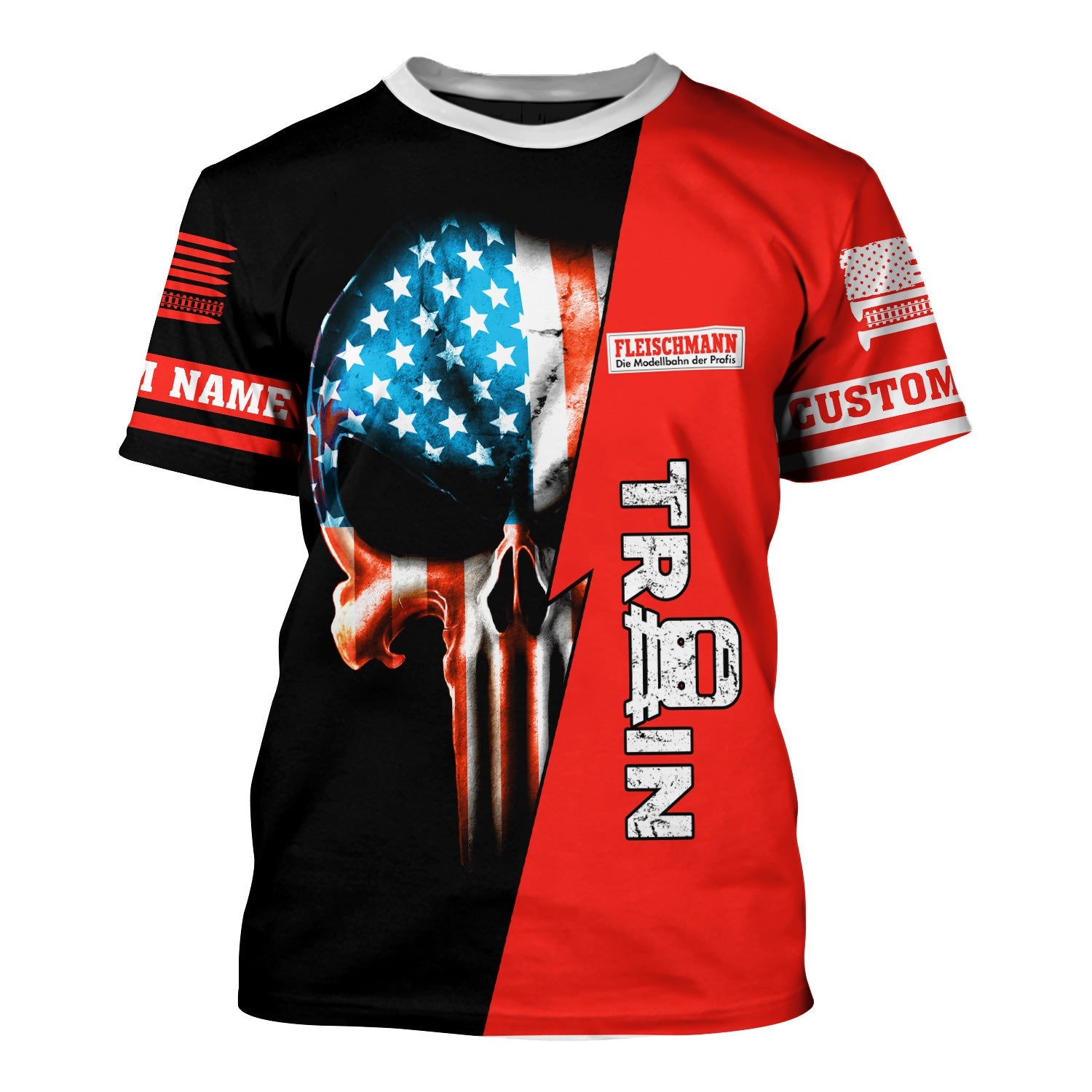 Railspirit Personalized Fleischmann And Western Railroad T-Shirt Train Skull American Flag Shirt All Over Print