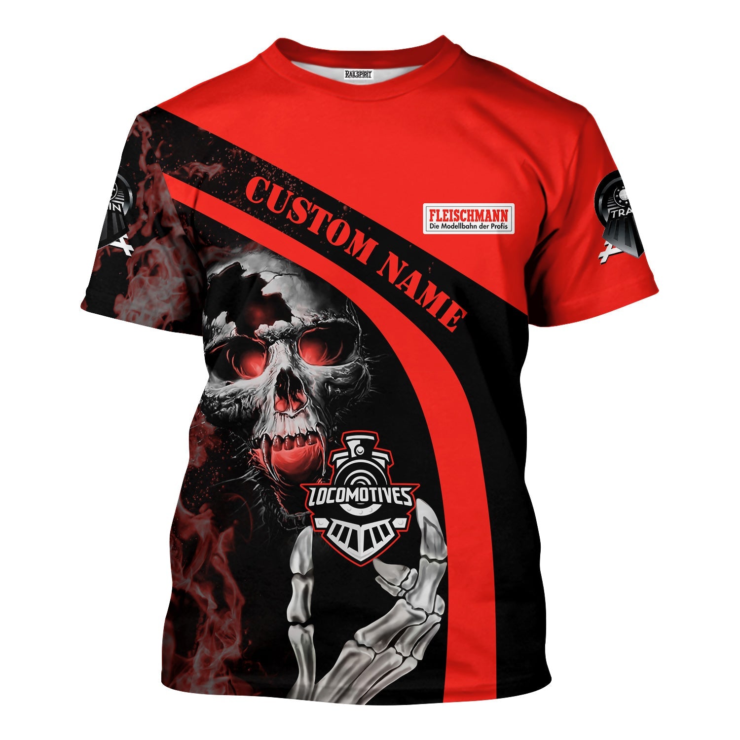 Railspirit Personalized Fleischmann And Western Railroad T-Shirt Flame Skull Design Train Shirt for Locomotive Fans