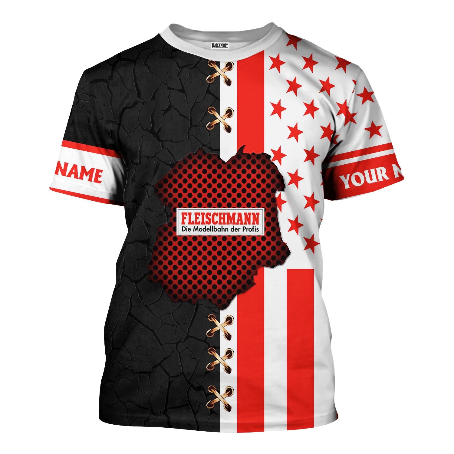 Railspirit Personalized Fleischmann And Western Railroad T-Shirt American Flag with Crack Effect Train Shirt