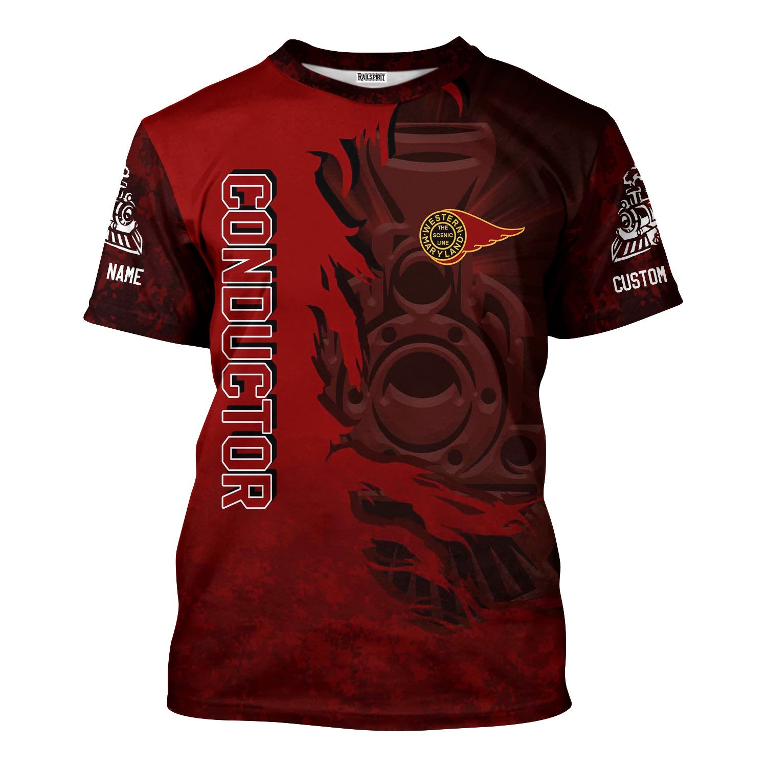 Railspirit Personalized Western Maryland Railway T-Shirt Blazing Style with Custom Position Train Shirt