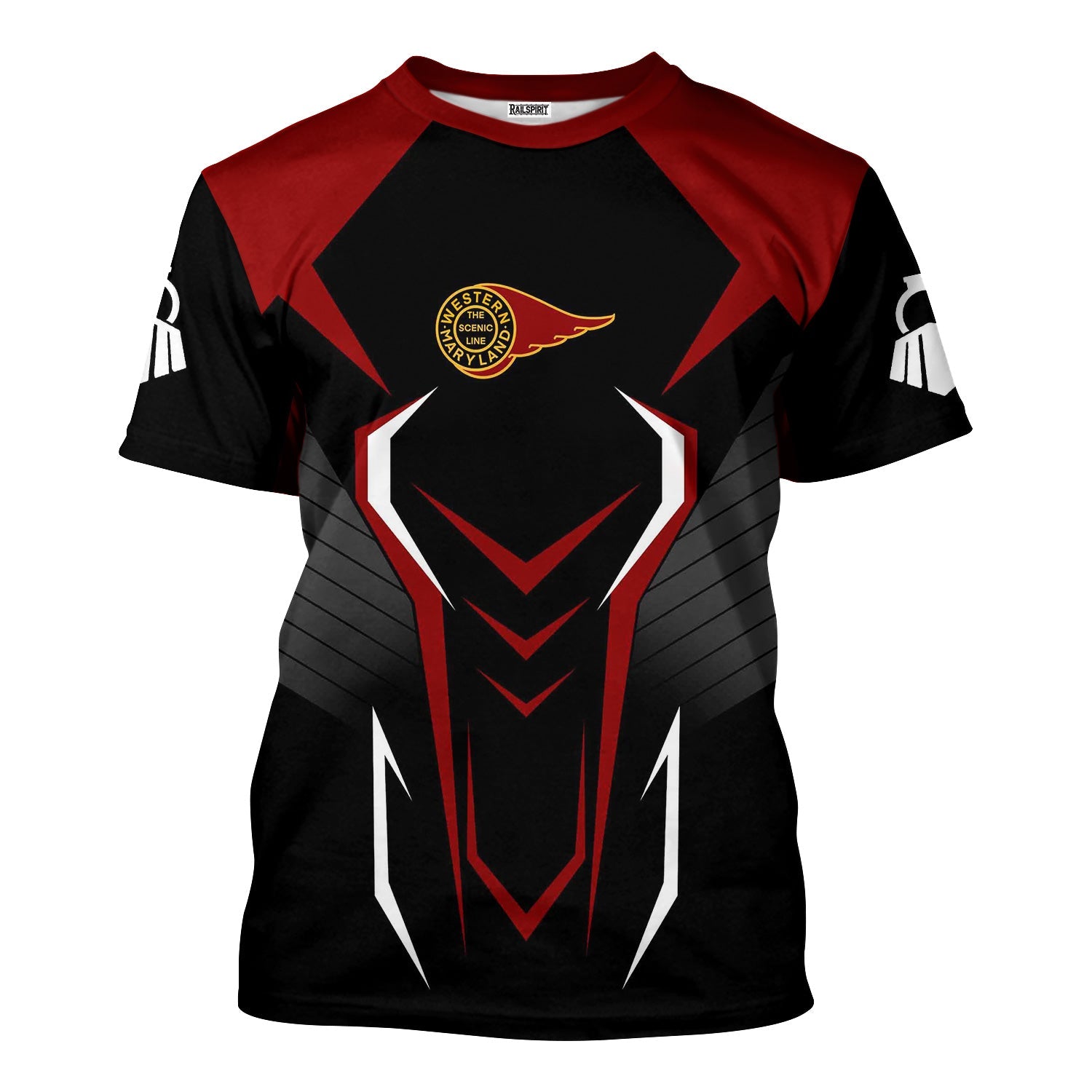 Railspirit Personalized Western Maryland Railway T-Shirt Dynamic Design Style Perfect Shirt for Train Enthusiasts