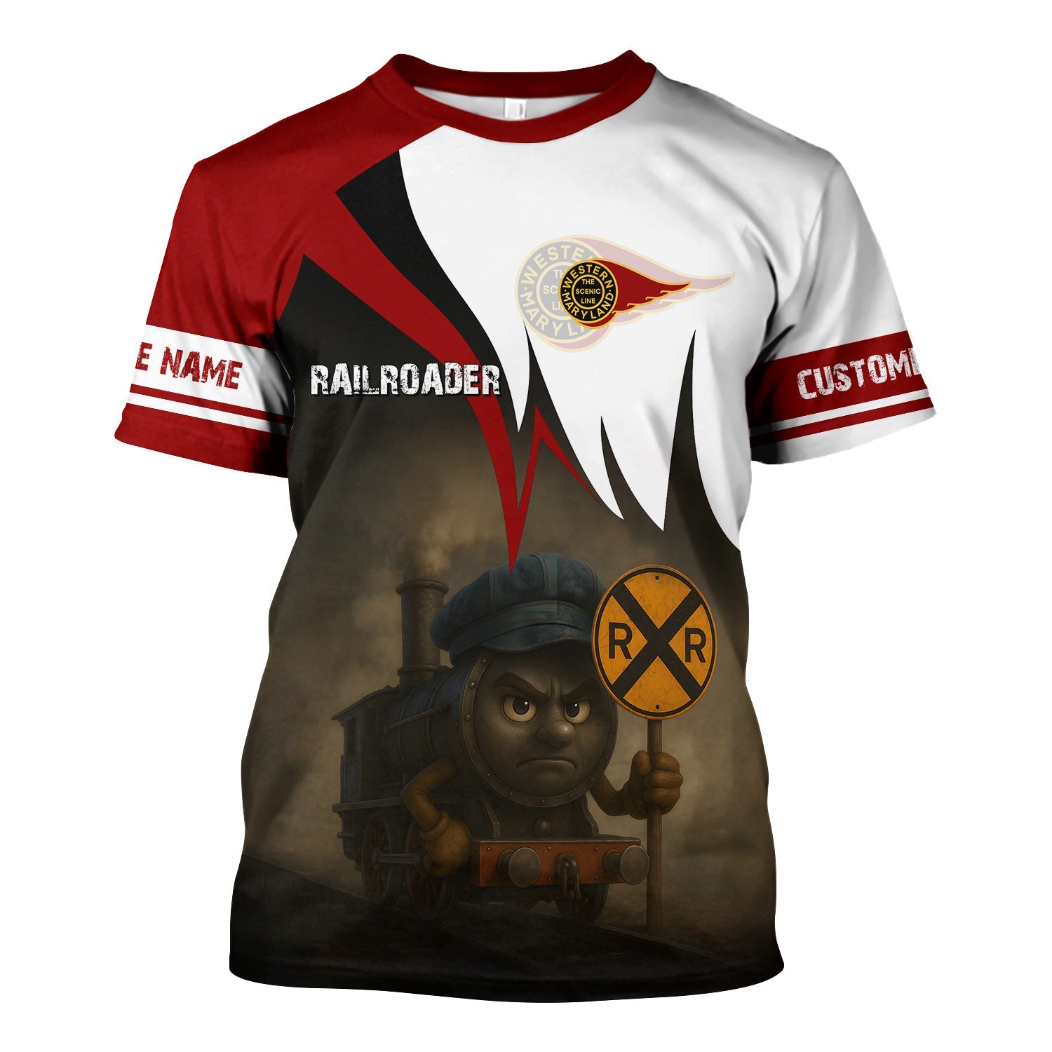 Railspirit Personalized Western Maryland Railway T-Shirt Angry Train Shirt Gift Idea For Train Lover