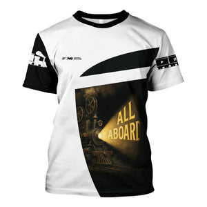 Railspirit Personalized Norfolk Southern Railway T-Shirt All Aboard Steam Train Movie Projector Style Shirt
