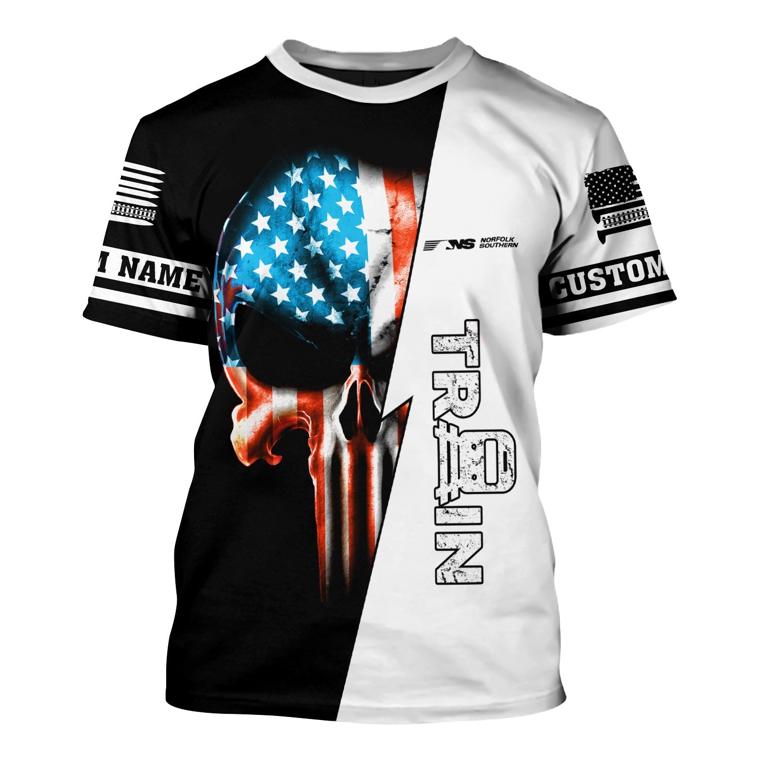 Railspirit Personalized Norfolk Southern Railway T-Shirt Train Skull American Flag Shirt All Over Print