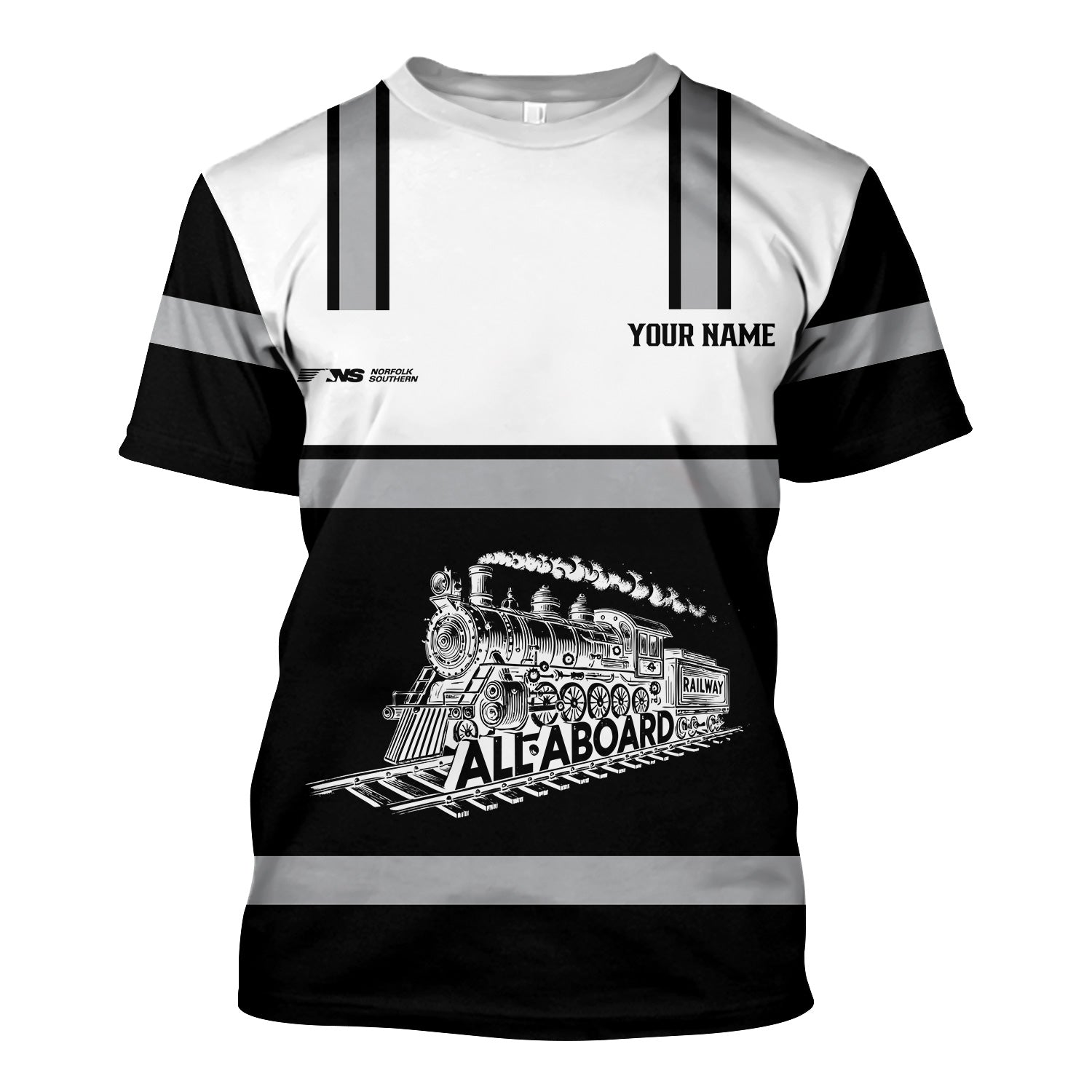 Railspirit Custom Name Norfolk Southern Railway T Shirt Eat Train Sleep Repeat Printed Train Shirt