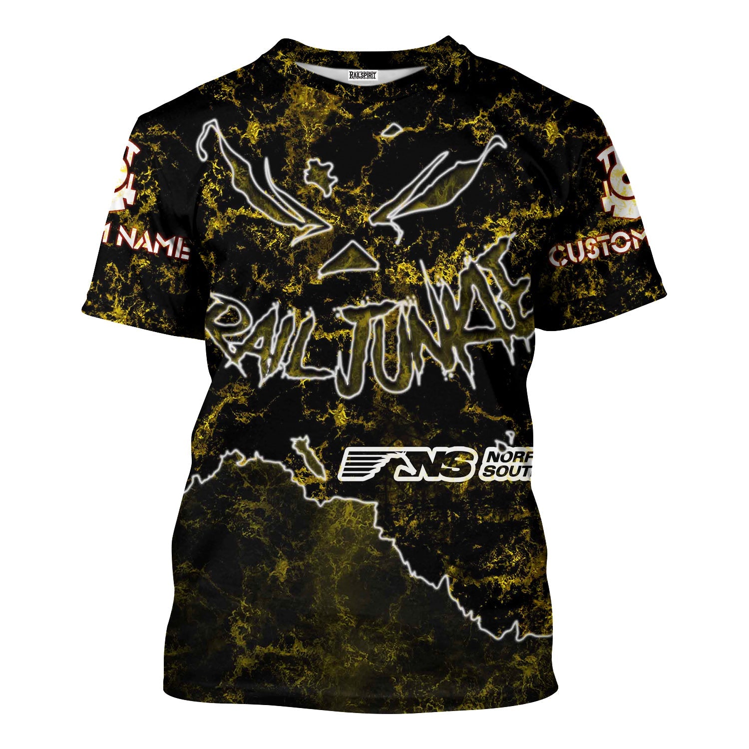 Railspirit Personalized Norfolk Southern Railway T-Shirt Torn Graphic Style Train Shirt For Rail Junkie