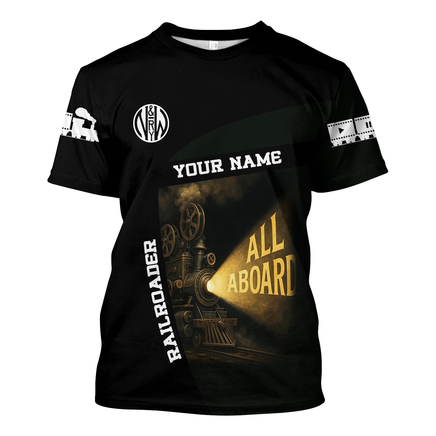 Railspirit Personalized Norfolk and Western Railway T-Shirt All Aboard Steam Train Movie Projector Style N&W Shirt