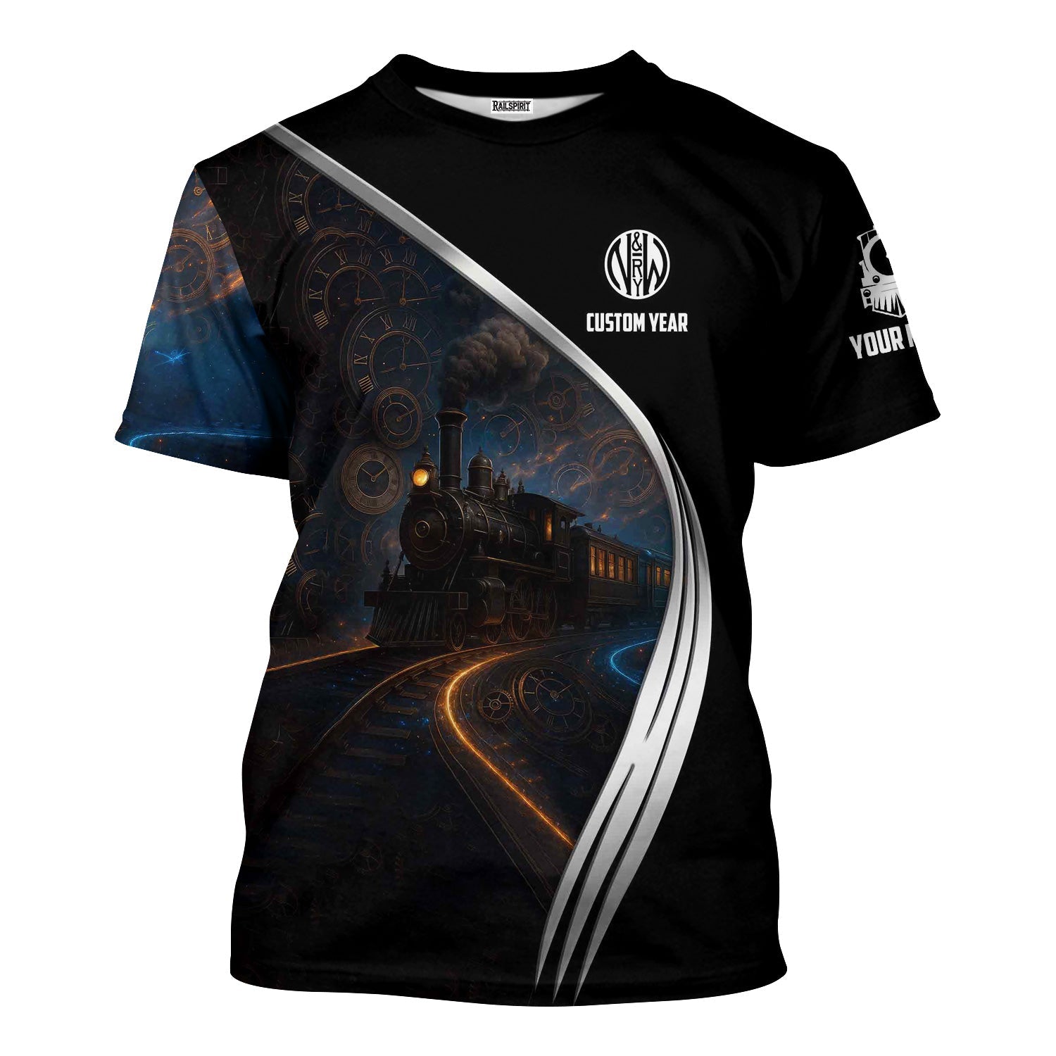 Railspirit Personalized Norfolk and Western Railway T-Shirt Steampunk Locomotive with Custom Year N&W Train Shirt