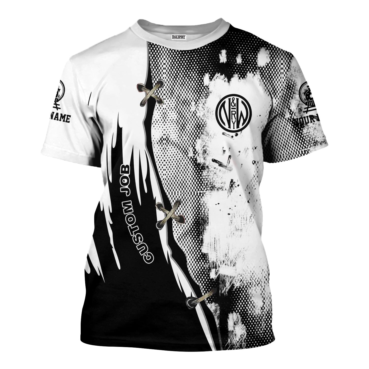 Railspirit Personalized Norfolk and Western Railway T-Shirt Retro Stitches Design with Custom Position N&W Train Shirt