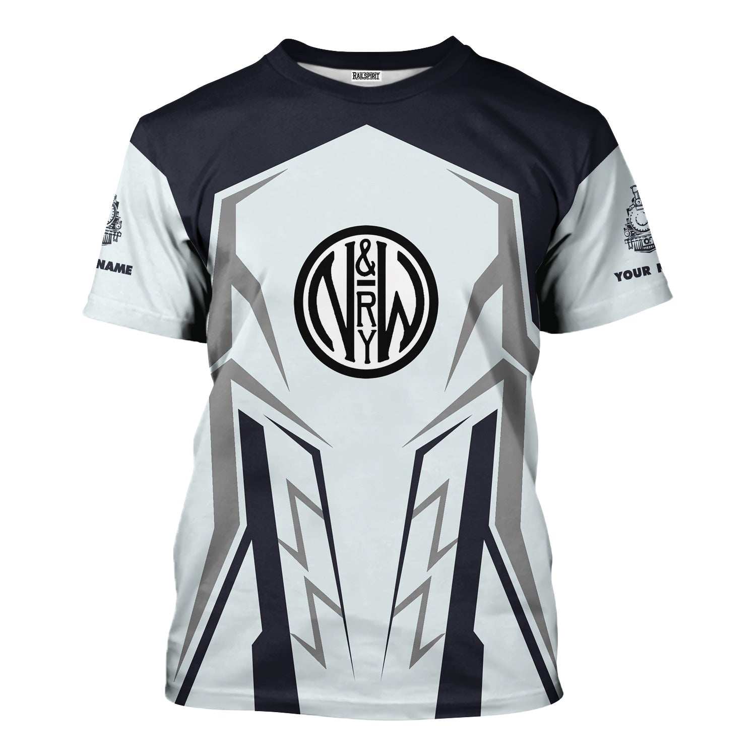 Railspirit Personalized Norfolk and Western Railway T-Shirt Futuristic Design with Custom Job N&W Train Shirt