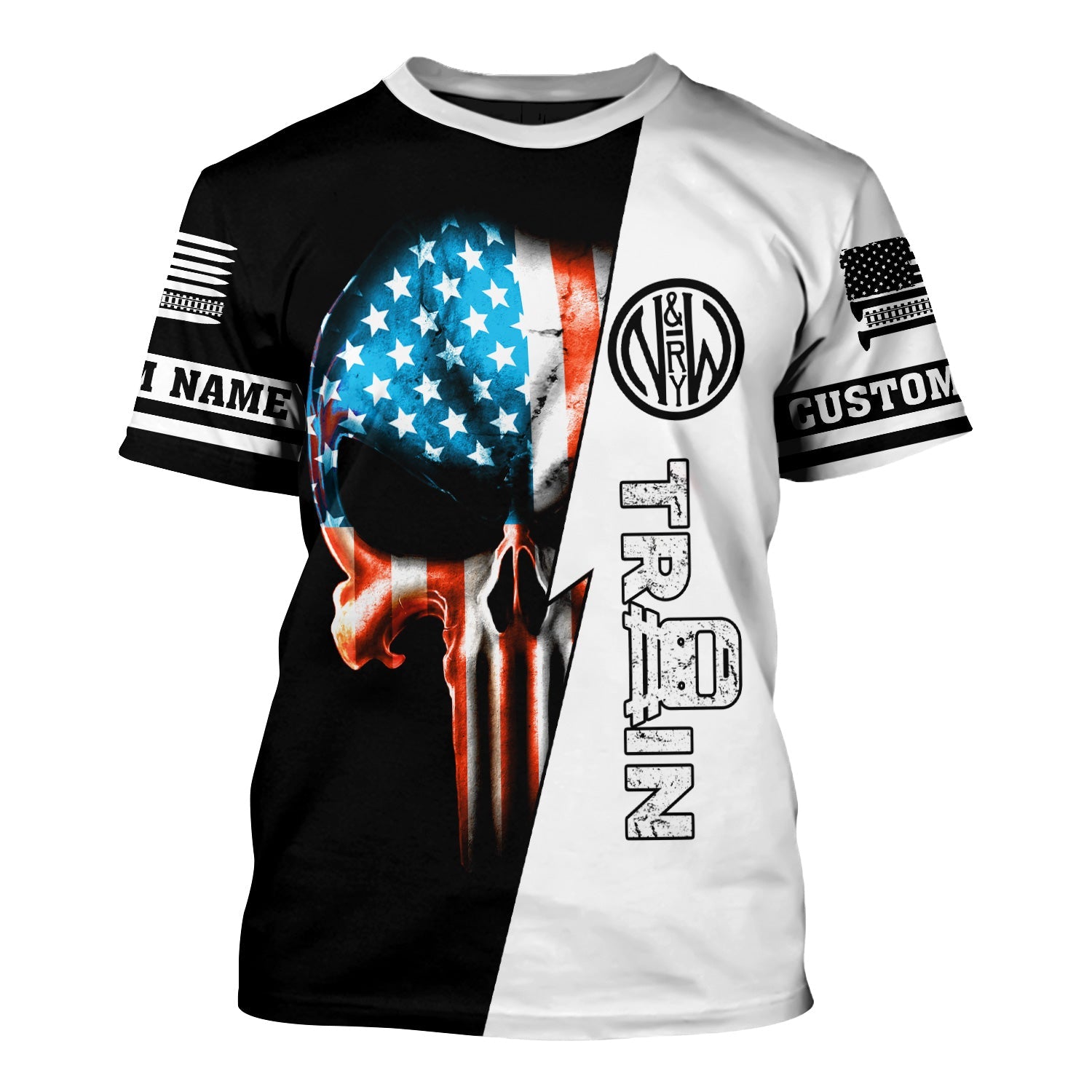 Railspirit Personalized Norfolk and Western Railway T-Shirt Train Skull American Flag N&W Shirt All Over Print