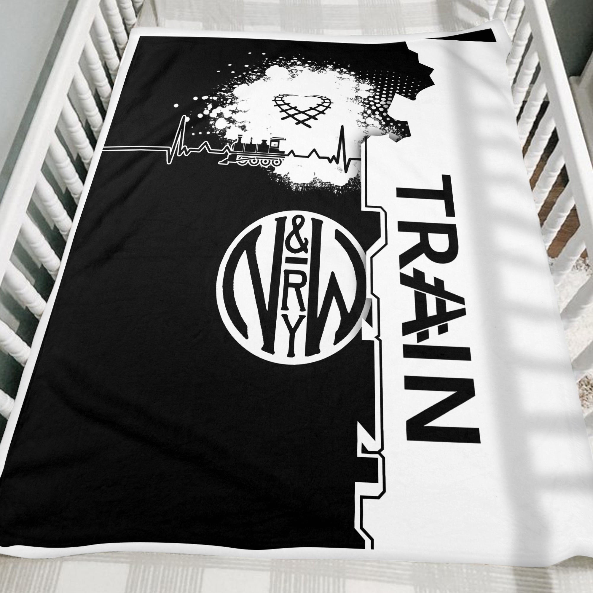 Railspirit Norfolk and Western Railway Blanket Engine Heartbeat and Track Love Style N&W Blanket Gift Idea For Train Lovers