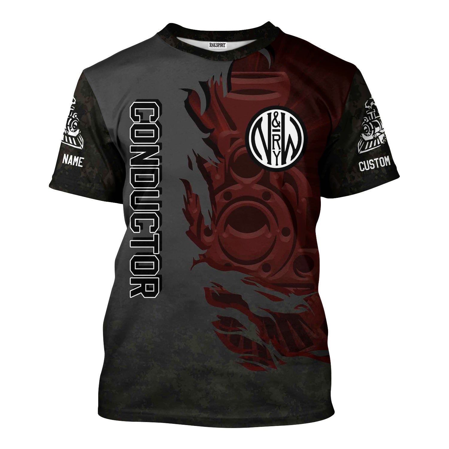 Railspirit Personalized Norfolk and Western Railway T-Shirt Blazing Style with Custom Position N&W Train Shirt