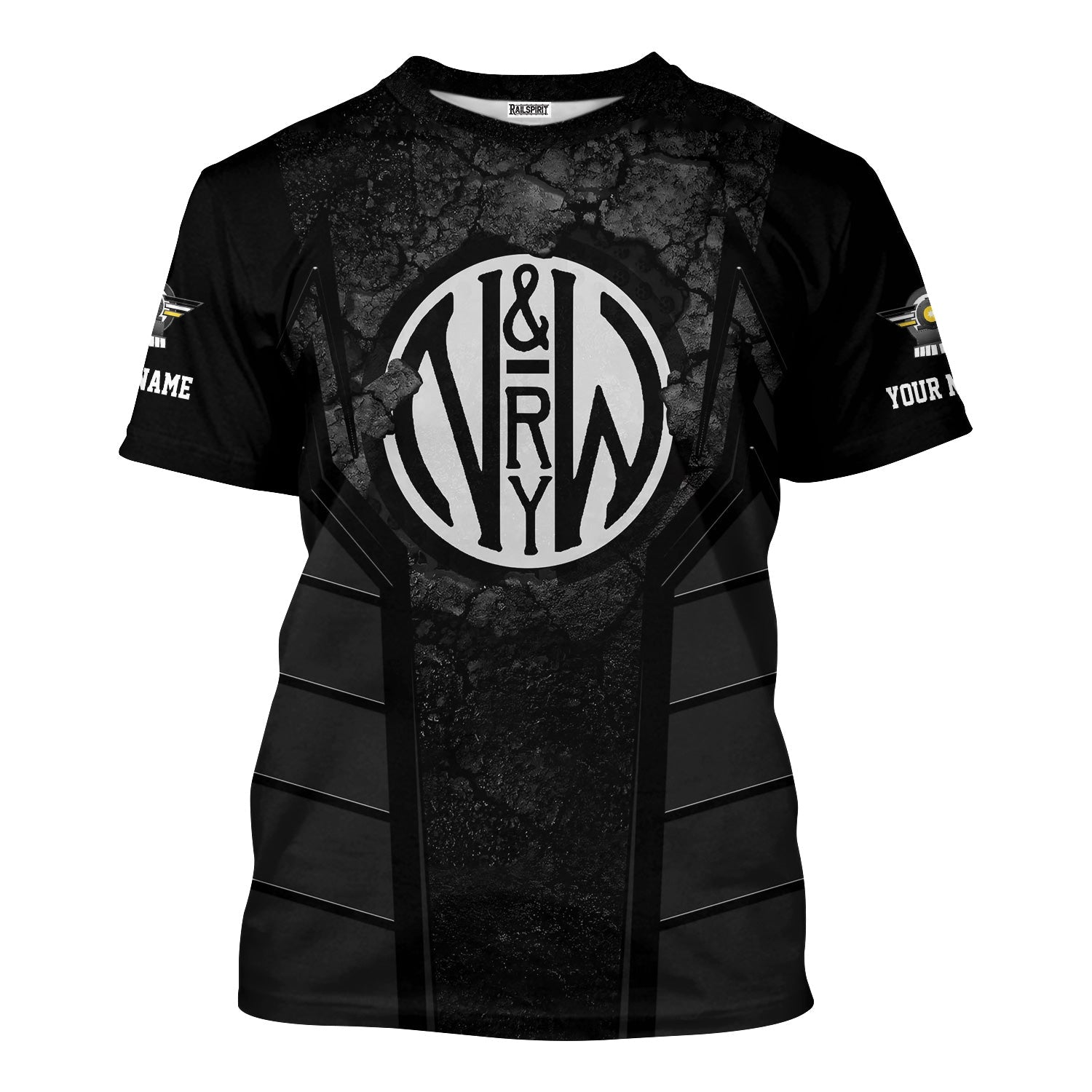 Railspirit Personalized Norfolk and Western Railway T-Shirt Cracked Metal Design N&W Train Shirt for Rail Enthusiasts