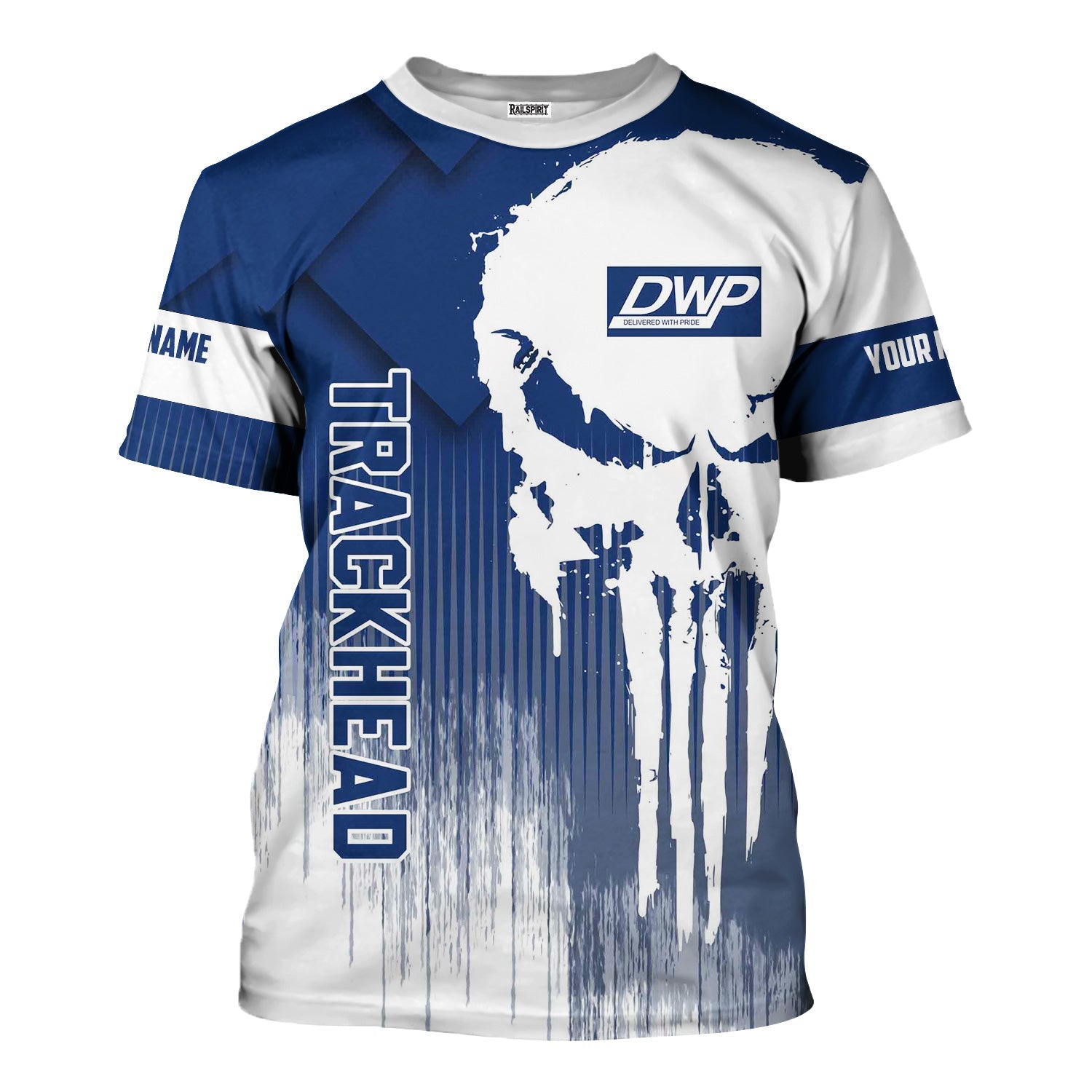 Railspirit Personalized Duluth, Winnipeg and Pacific Railway T-Shirt Skull Design with Custom Job Train Shirt for Trackhead Crew