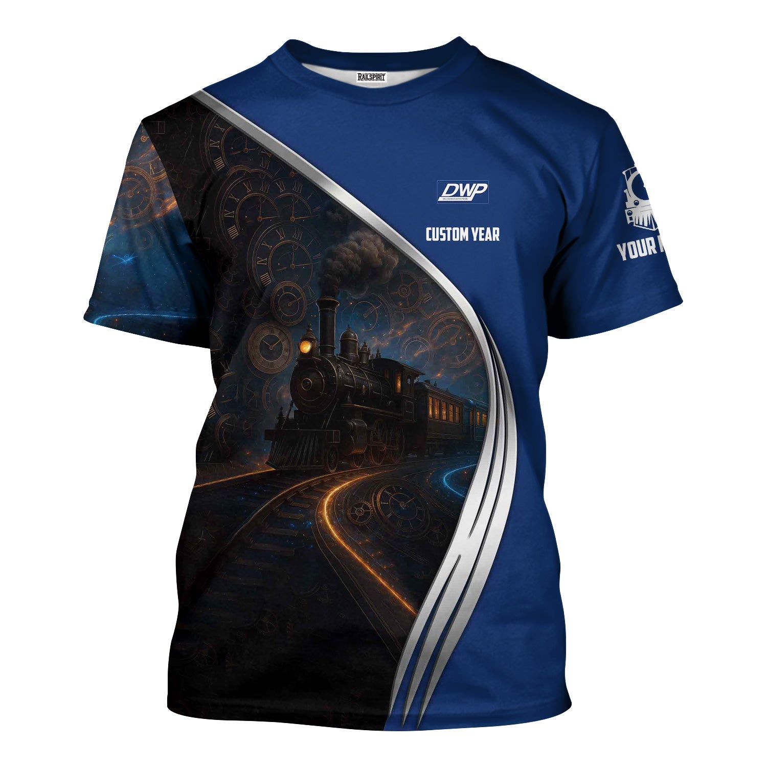 Railspirit Personalized Duluth, Winnipeg and Pacific Railway T-Shirt Steampunk Locomotive with Custom Year Train Shirt