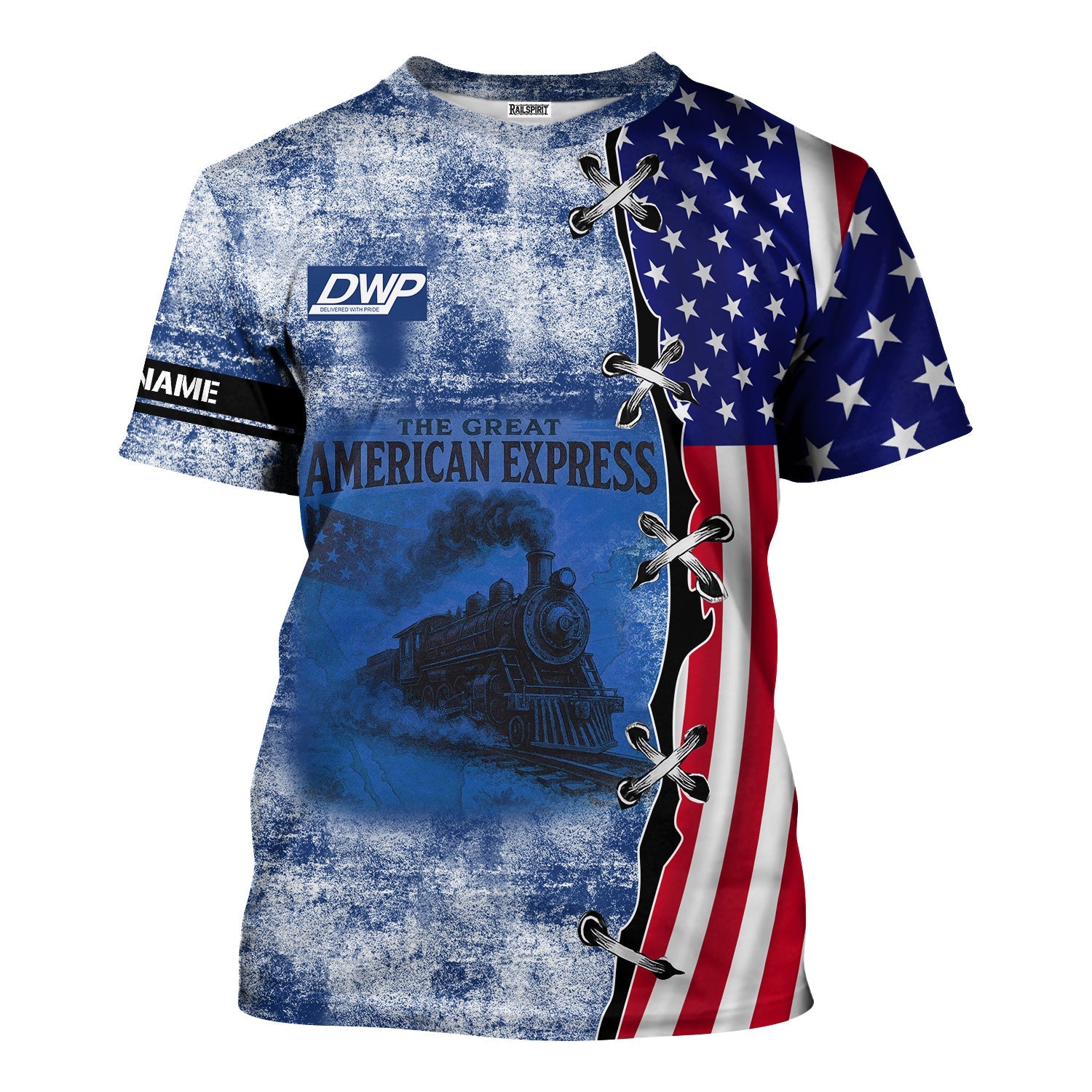 Railspirit Personalized Duluth, Winnipeg and Pacific Railway T-Shirt Retro American Express Train With USA Flag Shirt