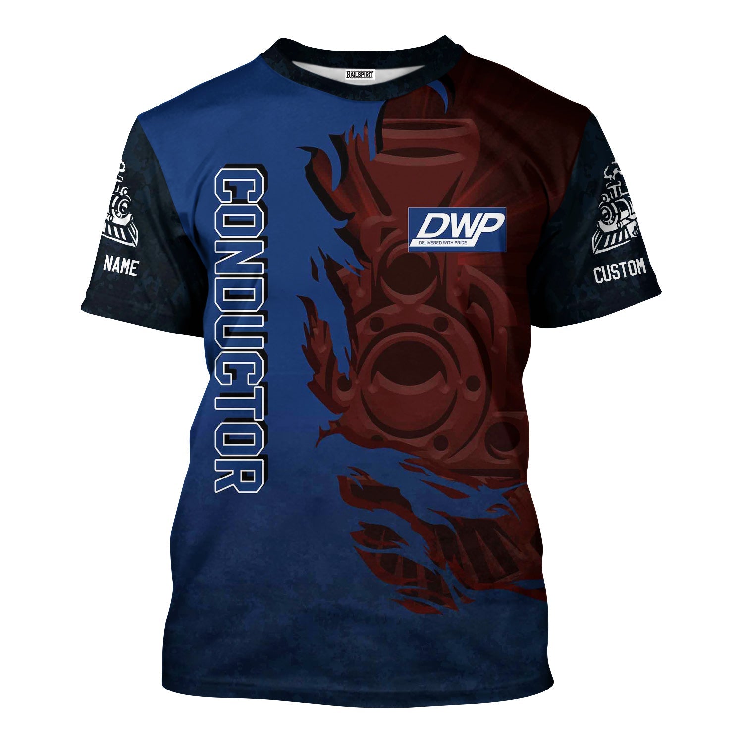 Railspirit Personalized Duluth, Winnipeg and Pacific Railway T-Shirt Blazing Style with Custom Position Train Shirt