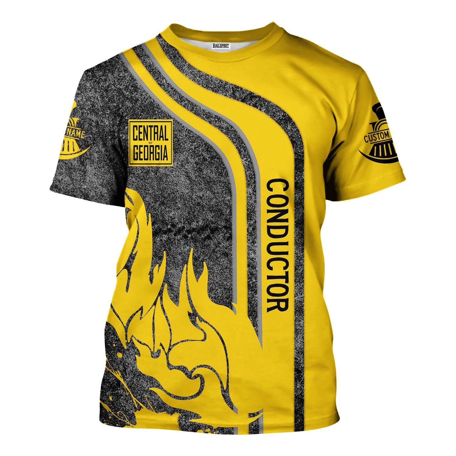 Railspirit Personalized Central of Georgia Railway T-Shirt Flame Design with Custom Job Position Train Shirt