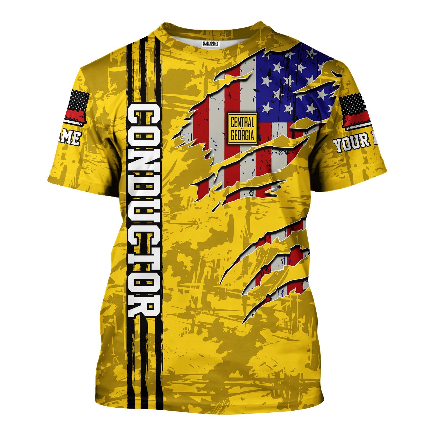 Railspirit Personalized Central of Georgia Railway T-Shirt USA Flag Claw Art with Custom Job Train Shirt