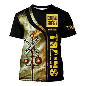 Railspirit Custom Name Central of Georgia Railway T Shirt Railroad Crossing Sign Train Shirt All Over Print