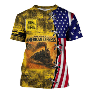 Railspirit Personalized Central of Georgia Railway T-Shirt Retro American Express Train With USA Flag Shirt