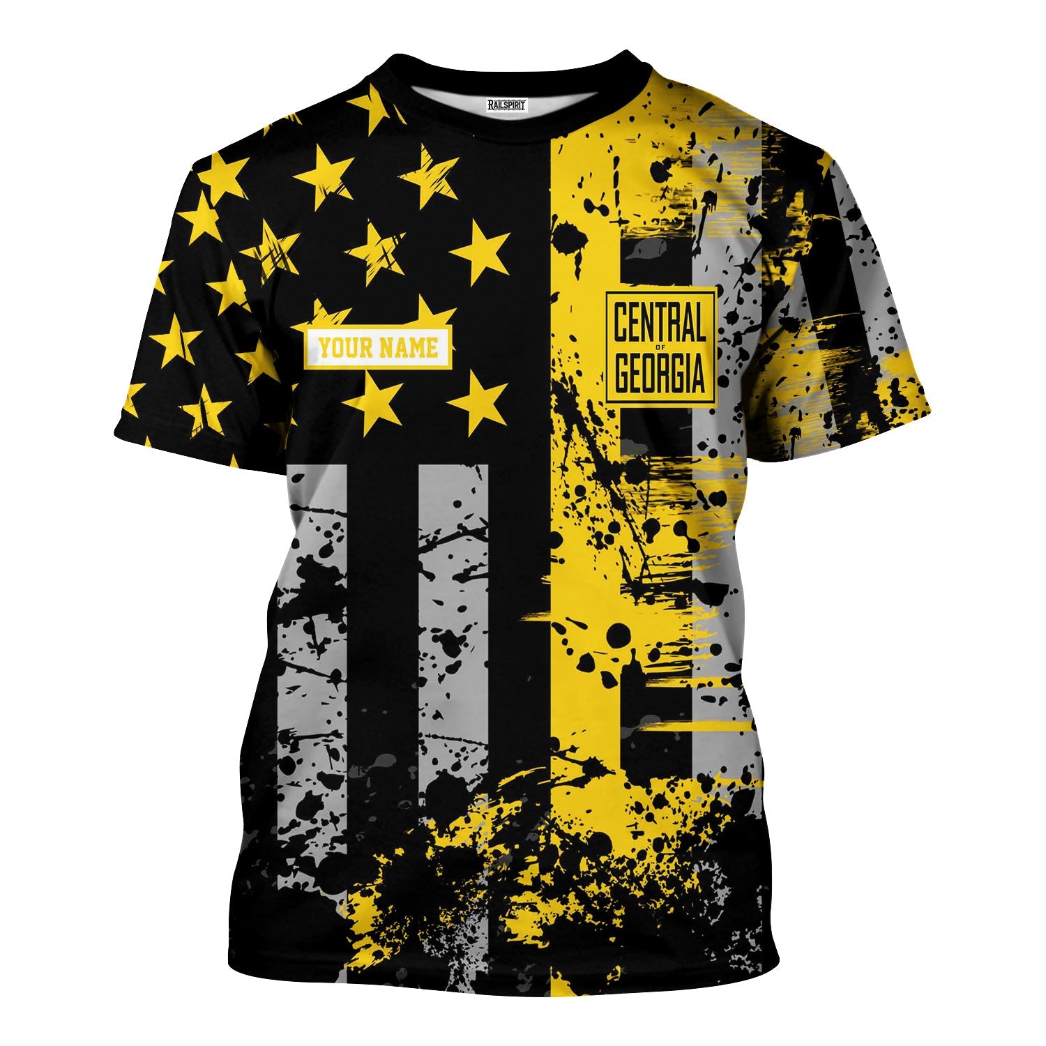 Railspirit Personalized Central of Georgia Railway T-Shirt Artistic Paint American Flag Style Train Shirt
