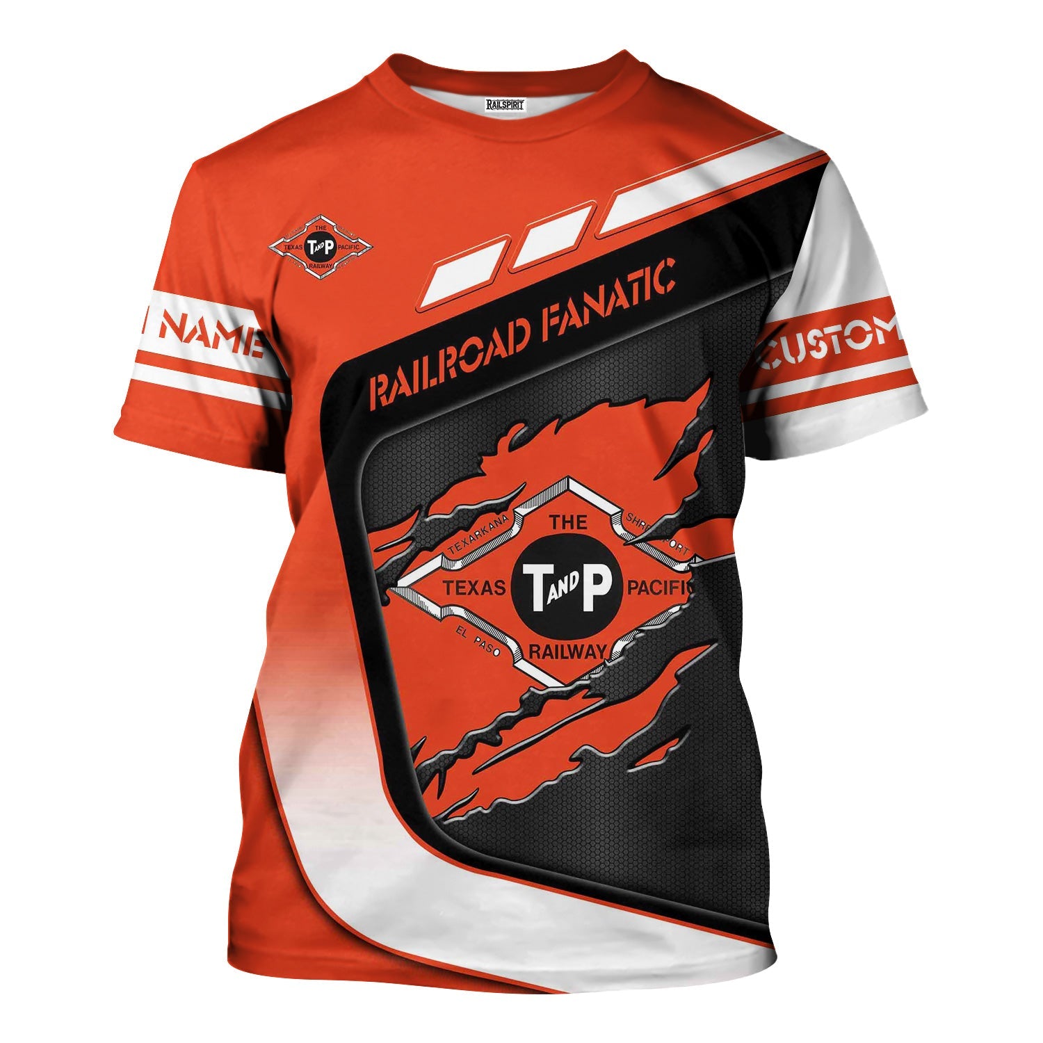 Railspirit Personalized Texas and Pacific Railway T-Shirt Ripped Texture Style Train Shirt For Railroad Fanatic