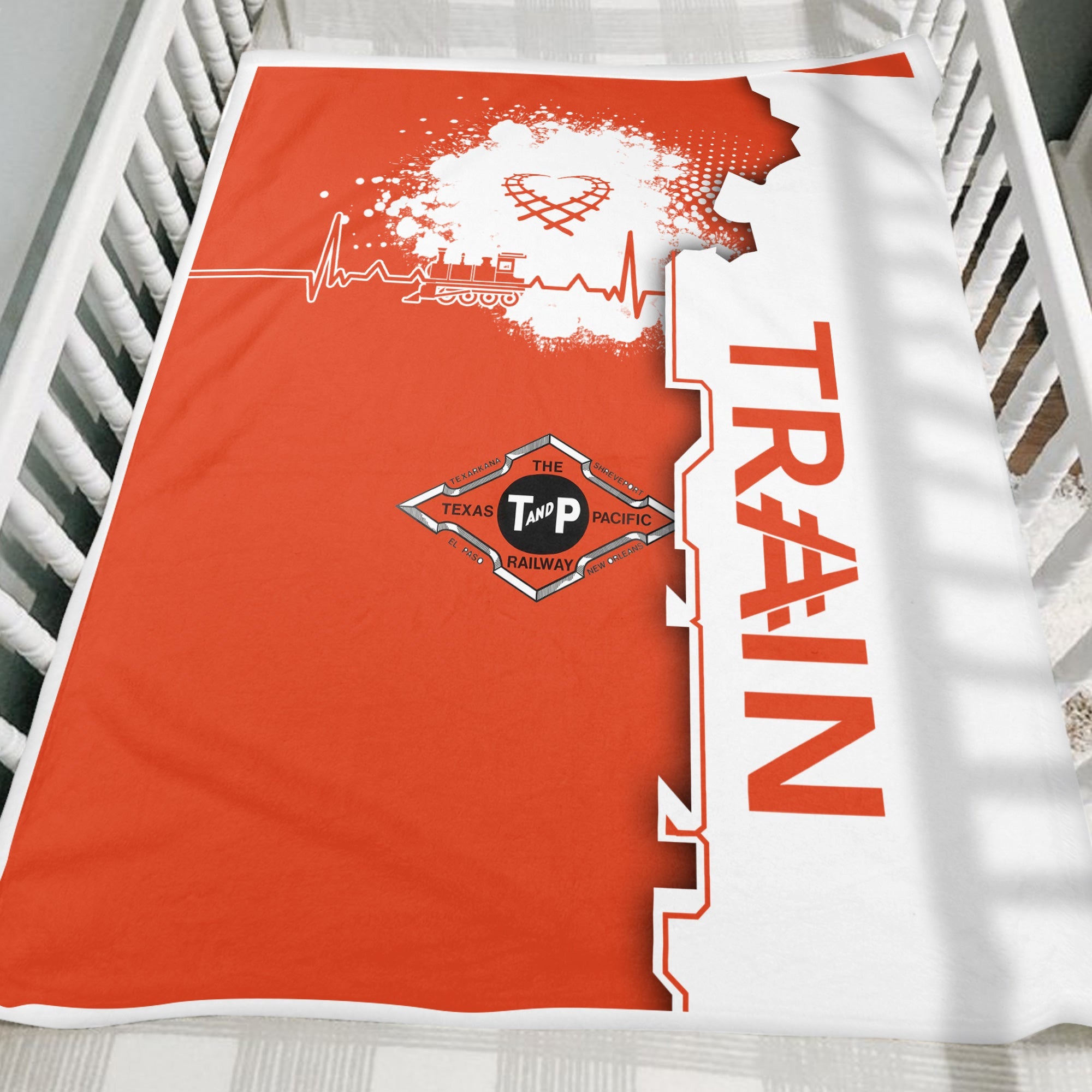 Railspirit Texas and Pacific Railway Blanket Engine Heartbeat and Track Love Style Blanket Gift Idea For Train Lovers