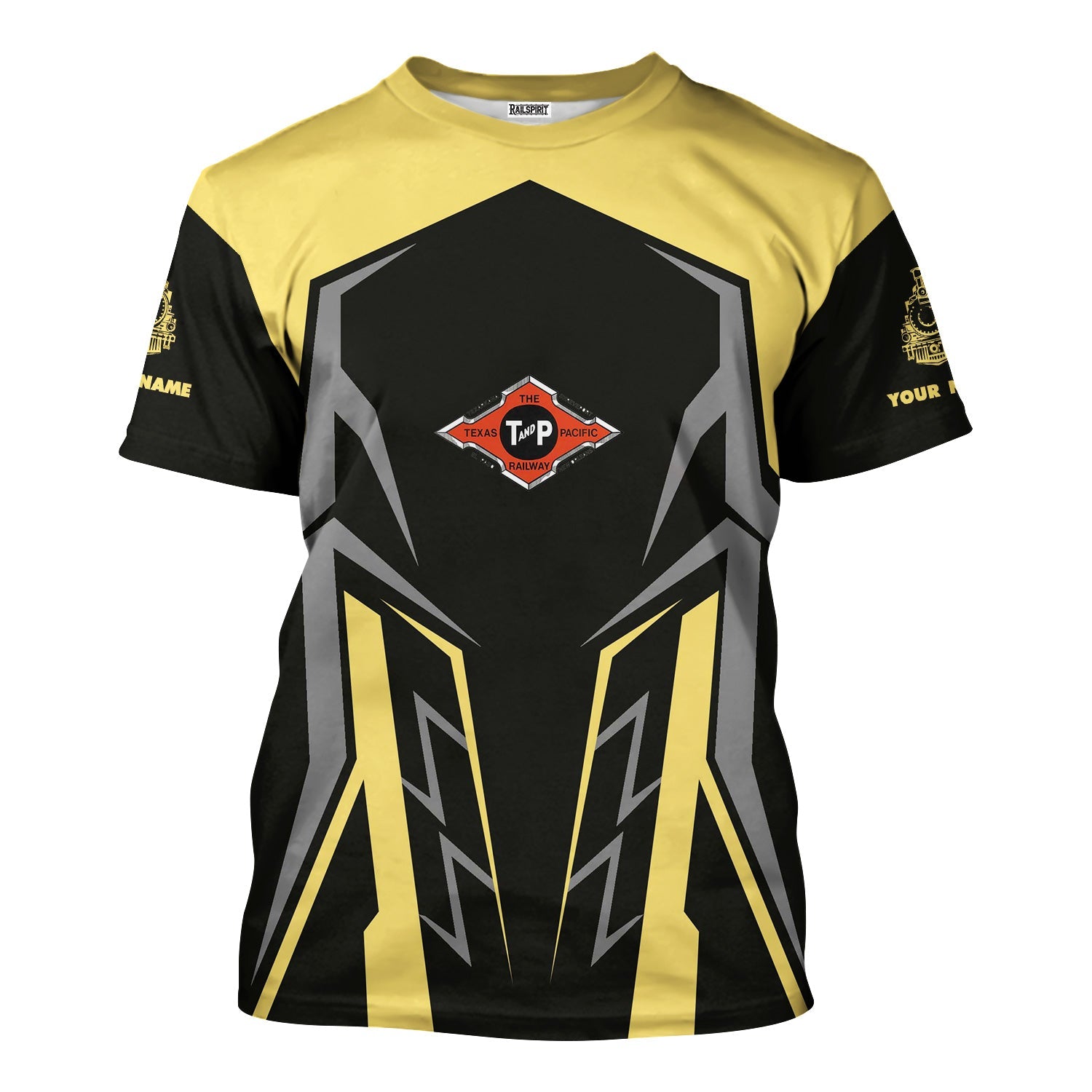 Railspirit Personalized Texas and Pacific Railway T-Shirt Futuristic Design with Custom Job Train Shirt