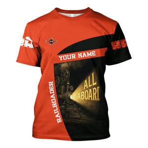 Railspirit Personalized Texas and Pacific Railway T-Shirt All Aboard Steam Train Movie Projector Style Shirt