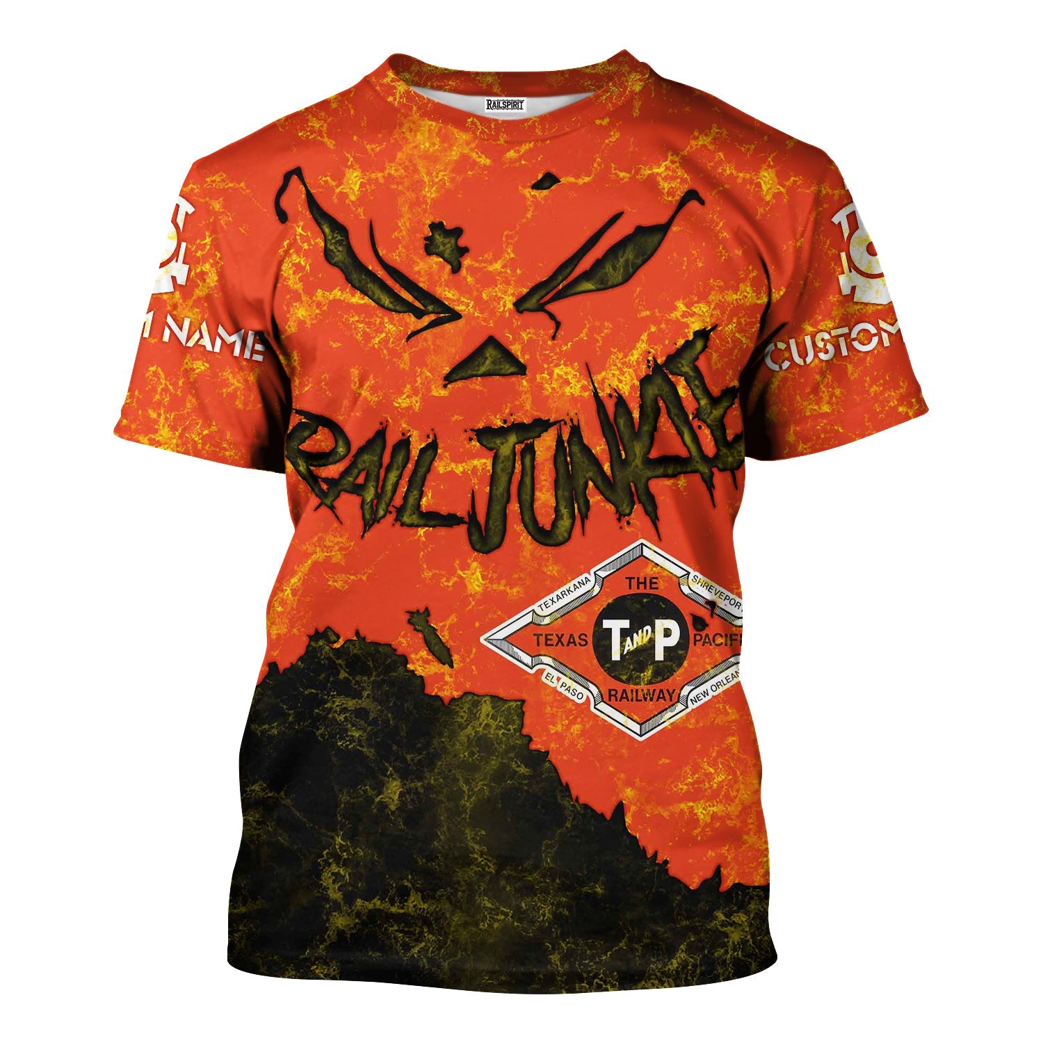 Railspirit Personalized Texas and Pacific Railway T-Shirt Torn Graphic Style Train Shirt For Rail Junkie
