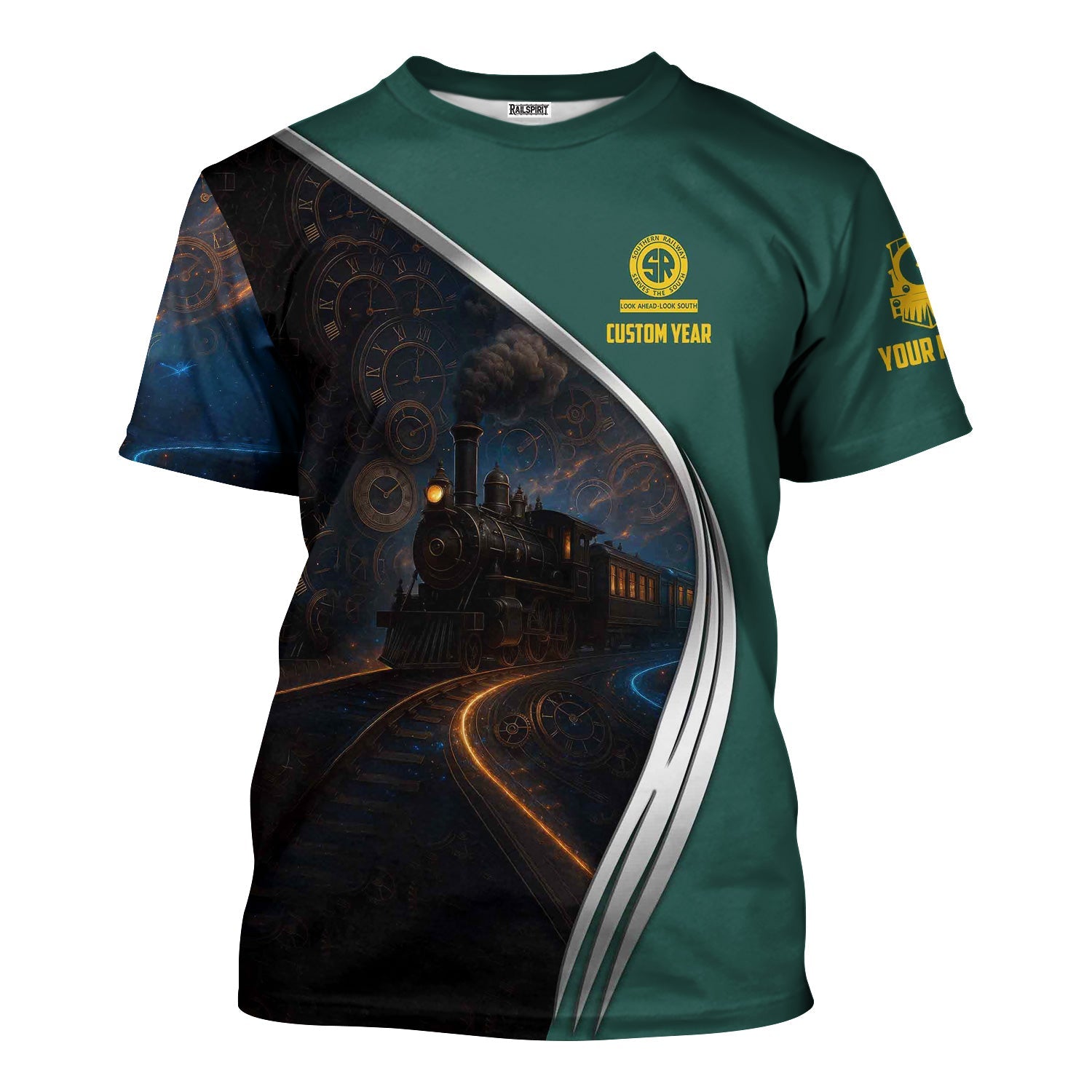 Railspirit Personalized Southern Railway U.S T-Shirt Steampunk Locomotive with Custom Year SOU Train Shirt