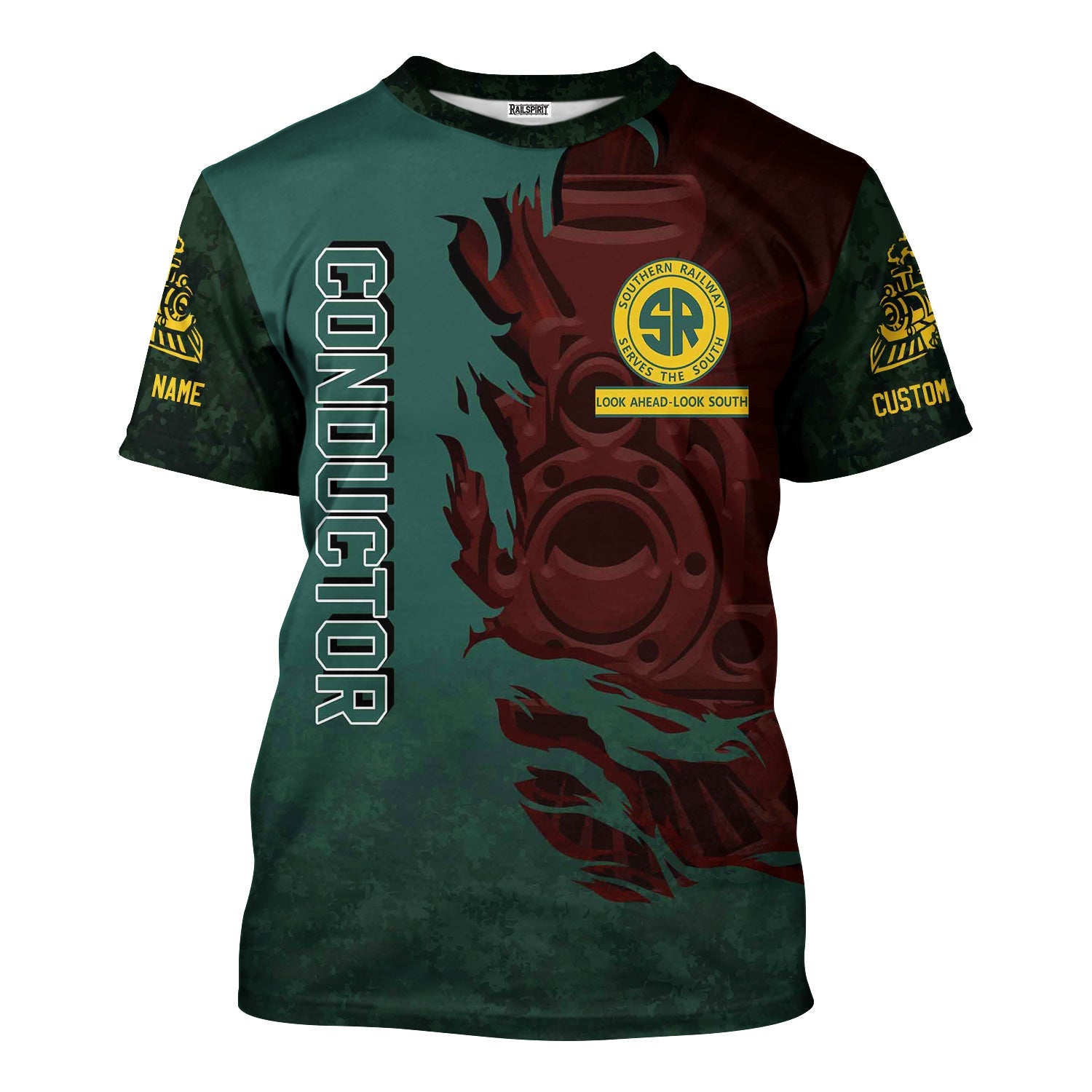 Railspirit Personalized Southern Railway U.S T-Shirt Blazing Style with Custom Position SOU Train Shirt