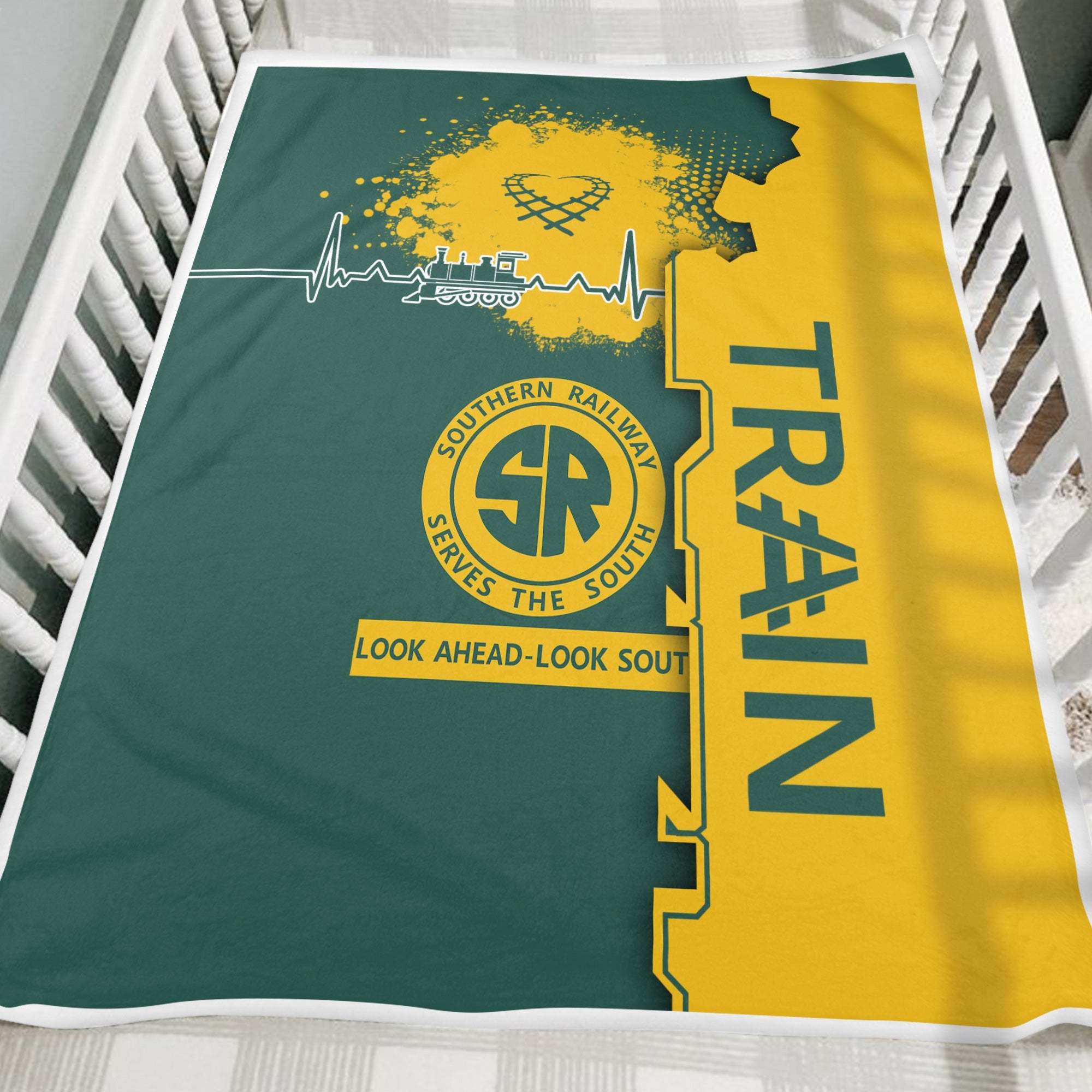 Railspirit Southern Railway U.S Blanket Engine Heartbeat and Track Love Style SOU Blanket Gift Idea For Train Lovers