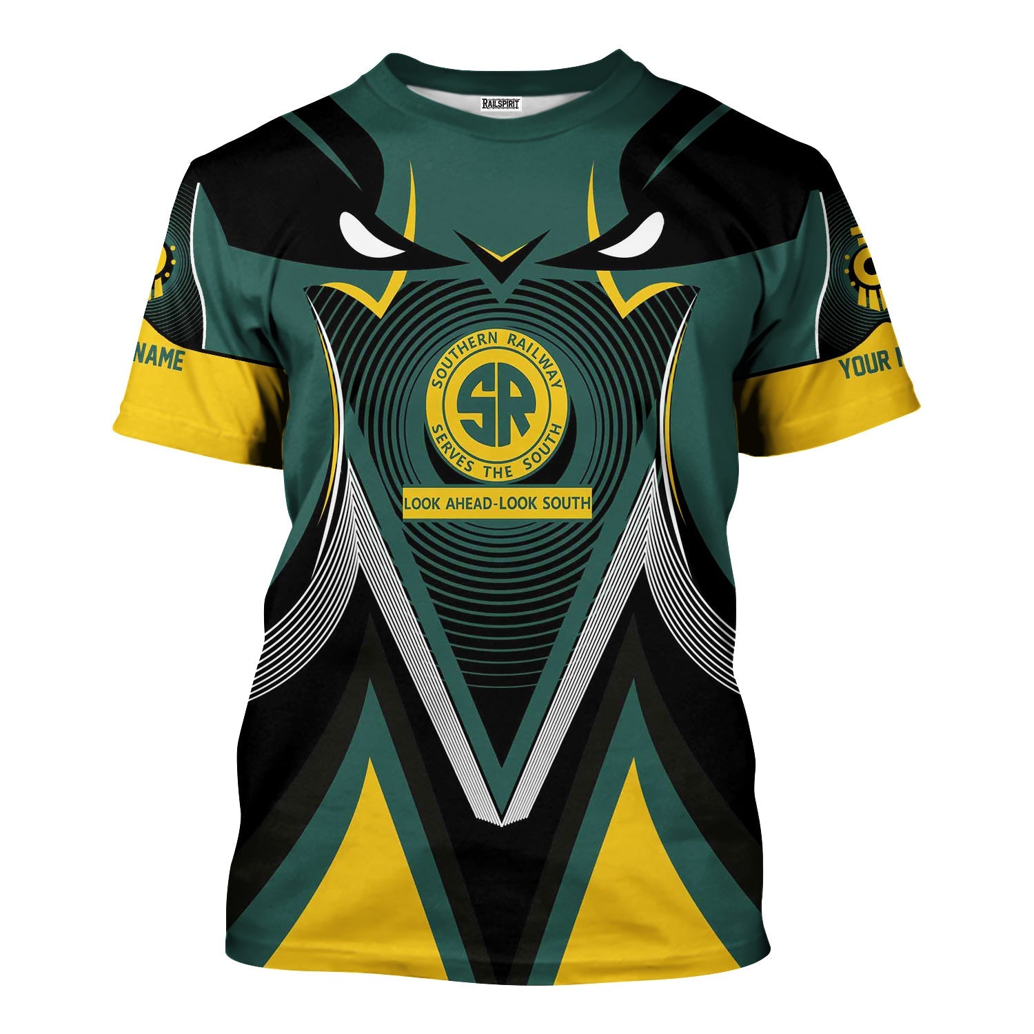 Railspirit Personalized Southern Railway U.S T-Shirt Vibrant Graphic Pattern SOU Shirt For Train Enthusiasts