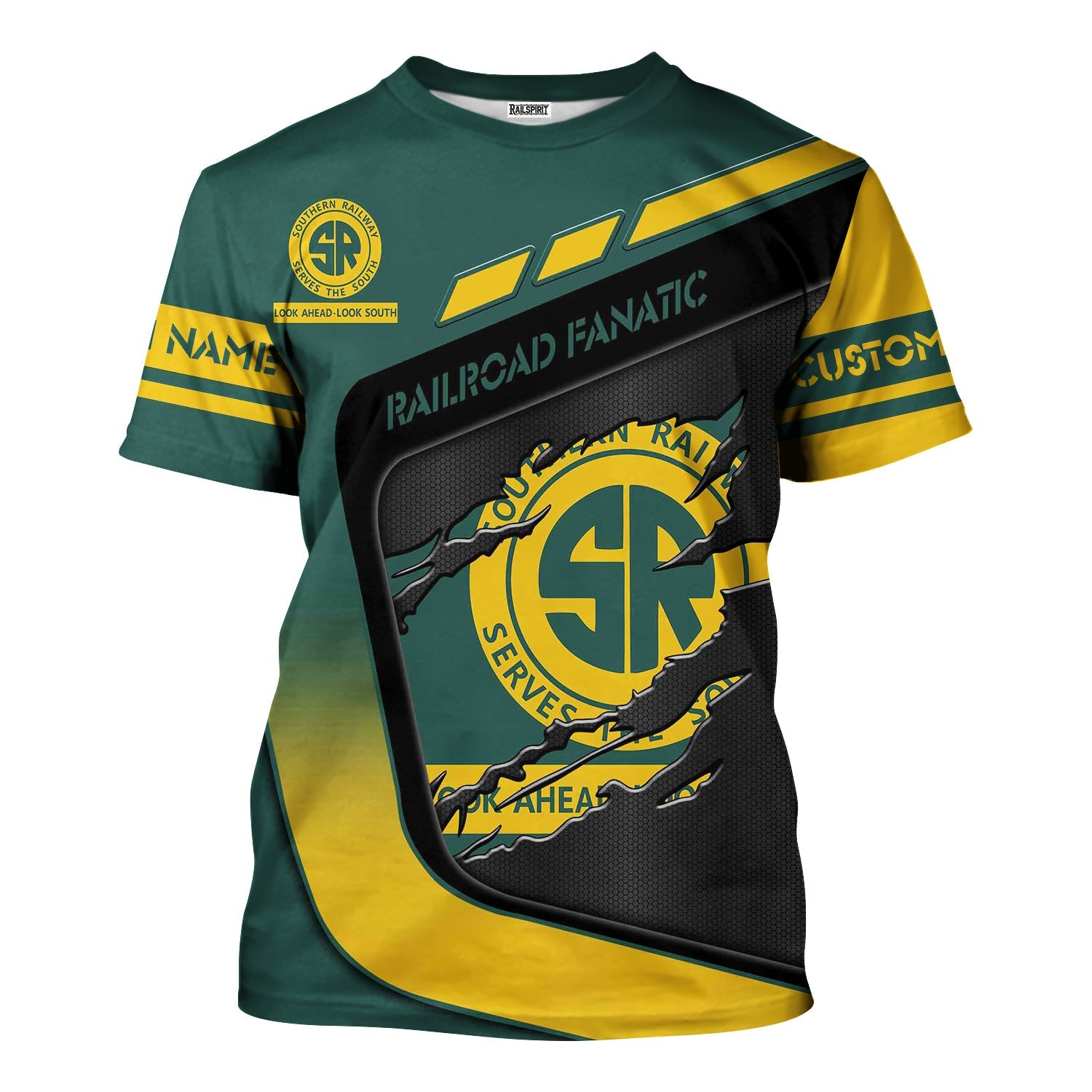 Railspirit Personalized Southern Railway U.S T-Shirt Ripped Texture Style SOU Train Shirt For Railroad Fanatic