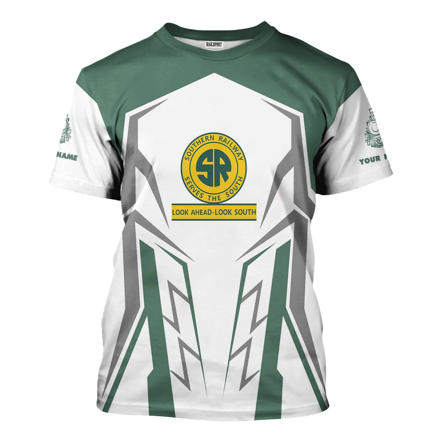 Railspirit Personalized Southern Railway U.S T-Shirt Futuristic Design with Custom Job SOU Train Shirt