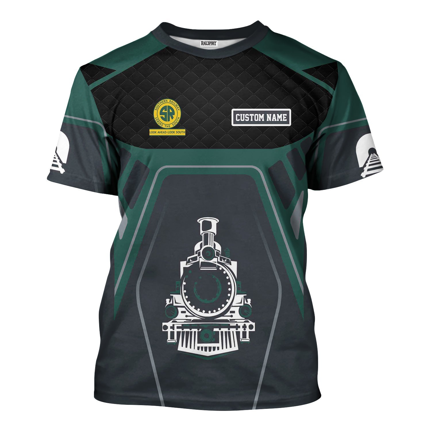 Railspirit Personalized Southern Railway U.S T-Shirt Steam Locomotive Engine Graphic SOU Train Shirt All Over Print