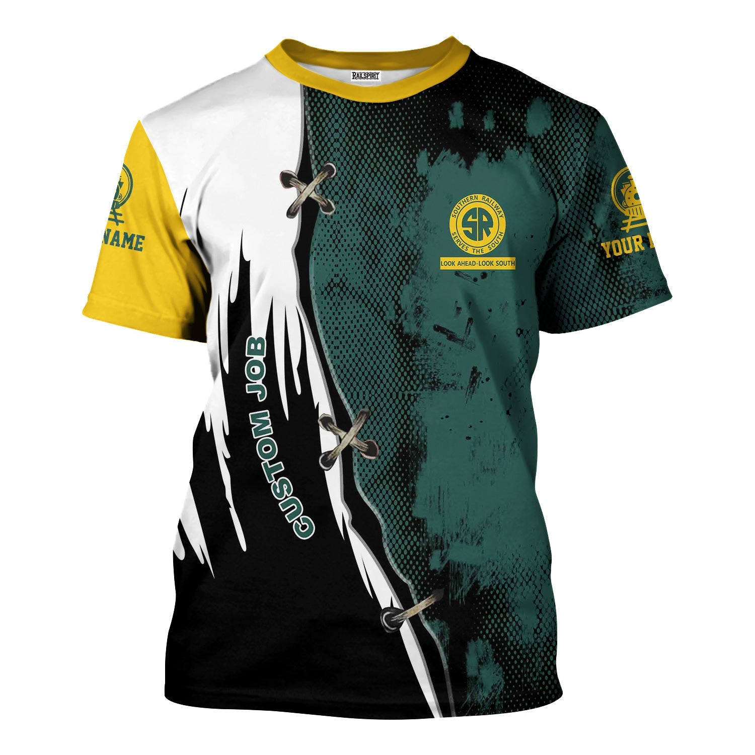 Railspirit Personalized Southern Railway U.S T-Shirt Retro Stitches Design with Custom Position SOU Train Shirt