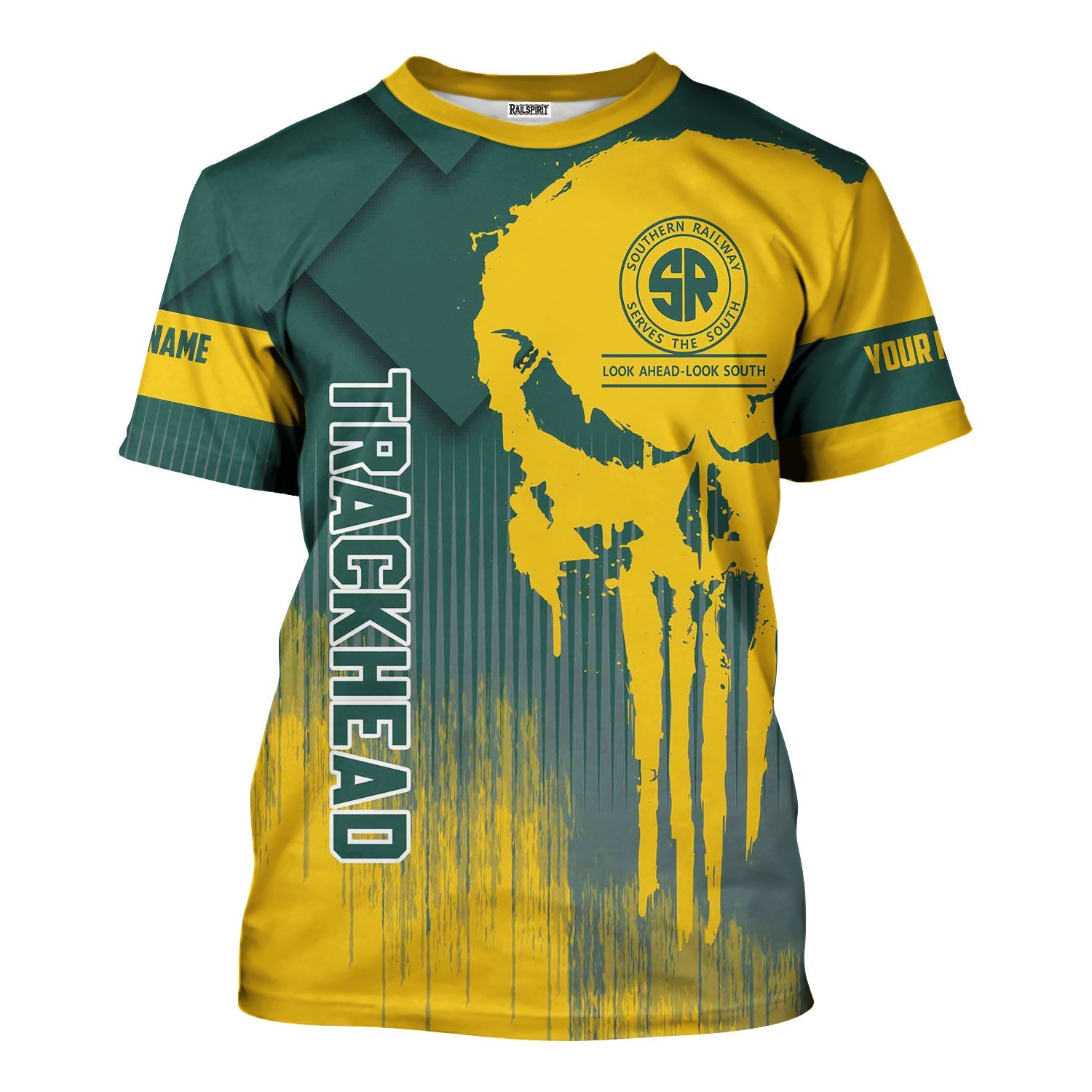Railspirit Personalized Southern Railway U.S T-Shirt Skull Design with Custom Job SOU Train Shirt for Trackhead Crew