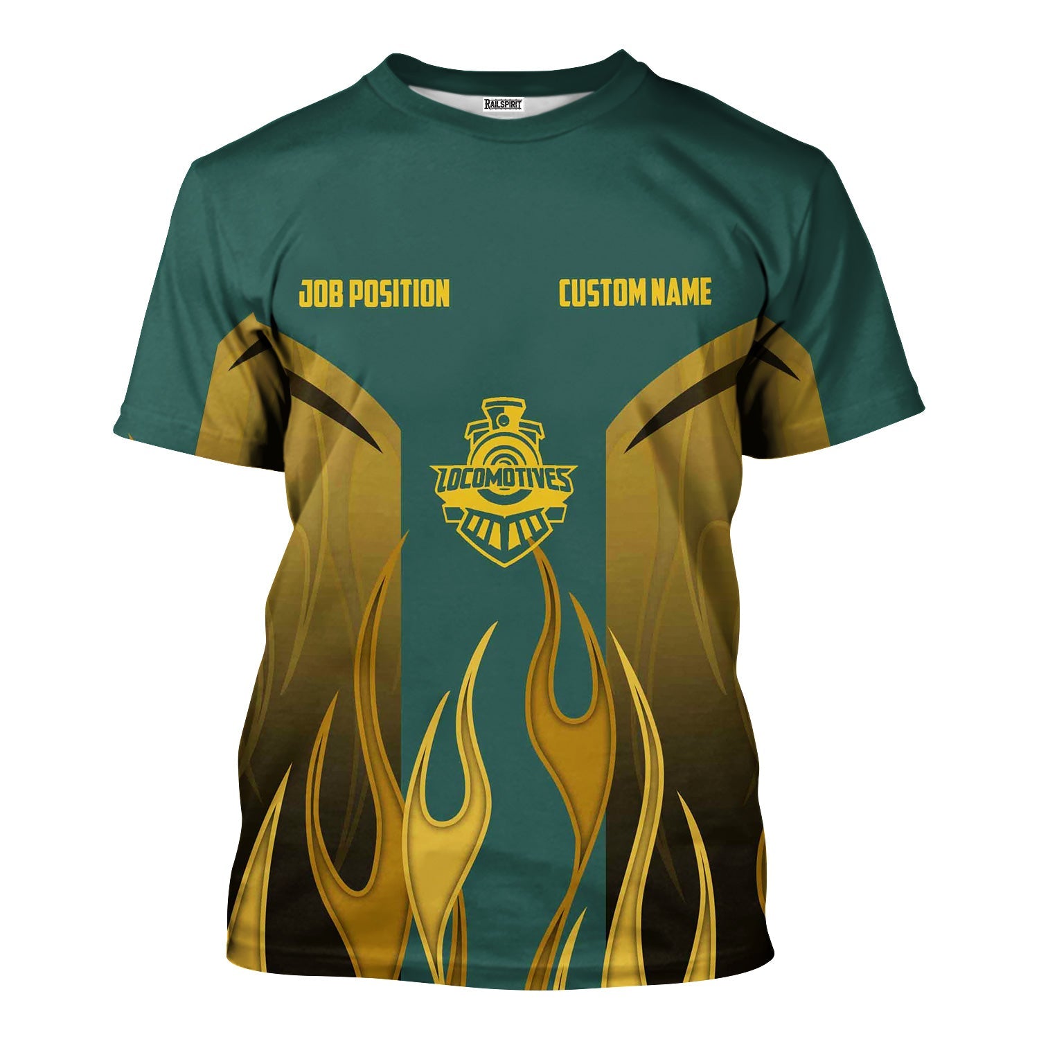 Railspirit Custom Name and Job Title Southern Railway U.S T-Shirt Flame Graphic SOU Train Shirt