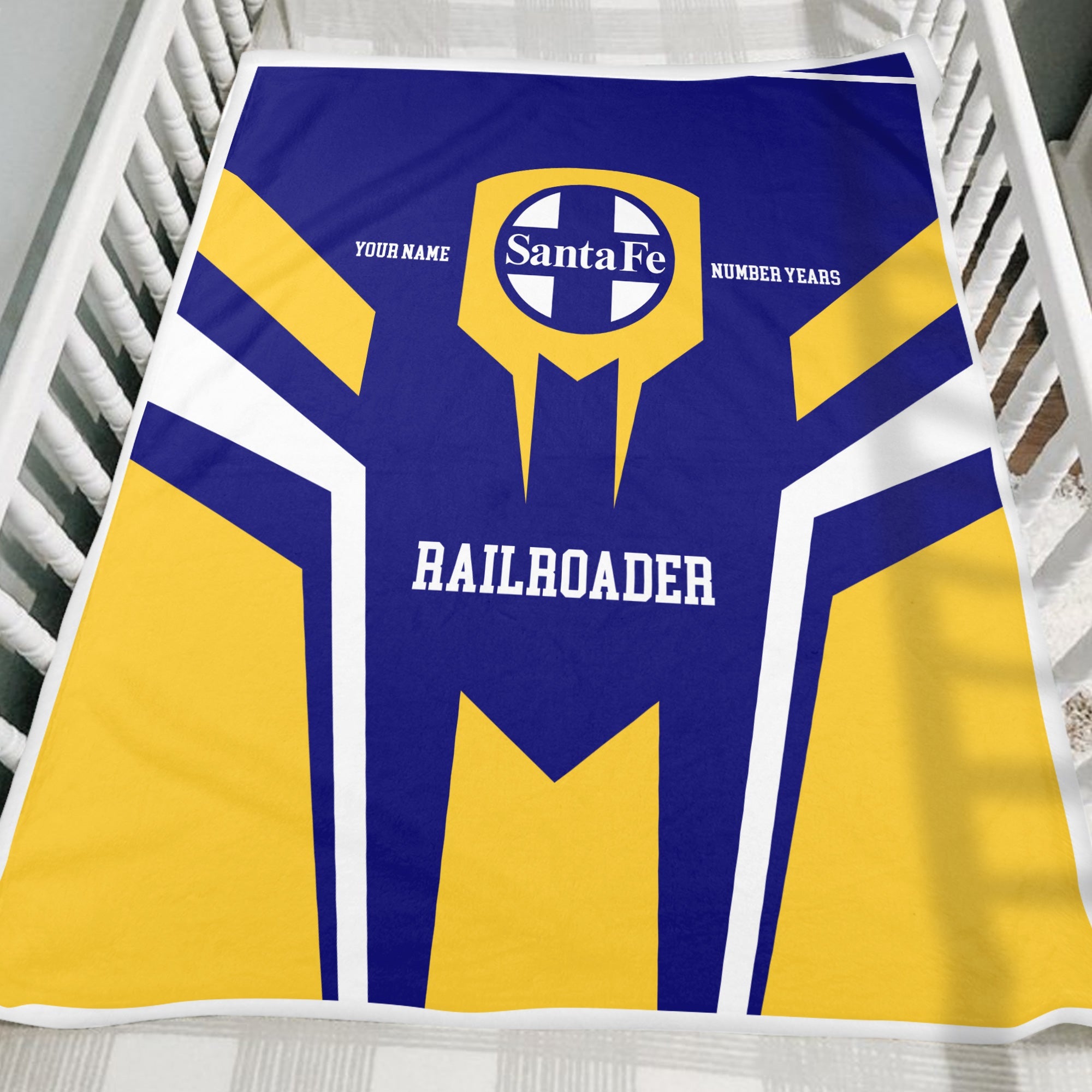 Railspirit Personalized Santa Fe Railway Blanket Custom Year Railroader Atchison, Topeka and Santa Fe Railway Gift Idea For Train Lover