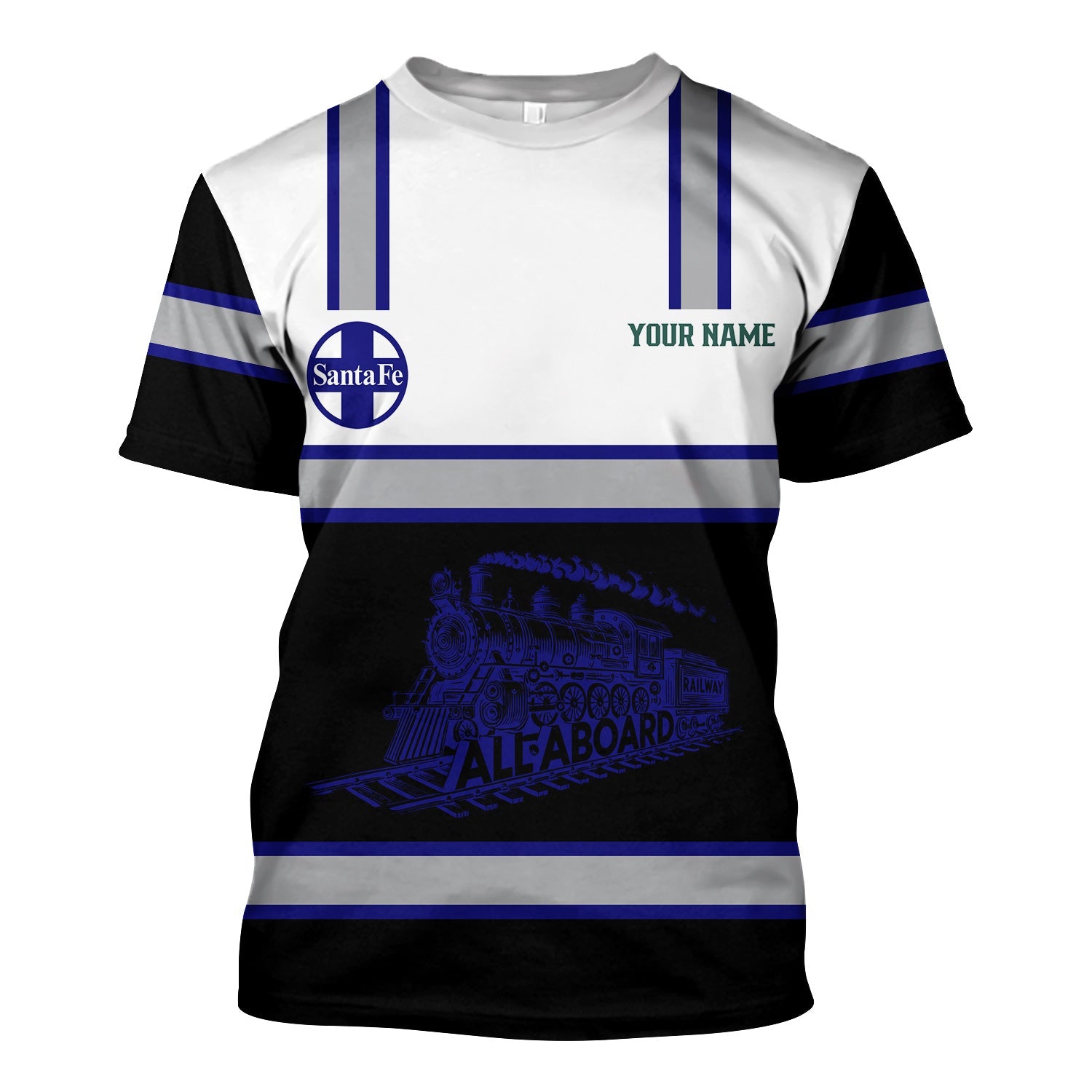 Railspirit Custom Name Santa Fe Railway T Shirt Eat Train Sleep Repeat Atchison, Topeka and Santa Fe Railway Printed Train Shirt