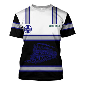 Railspirit Custom Name Santa Fe Railway T Shirt Eat Train Sleep Repeat Atchison, Topeka and Santa Fe Railway Printed Train Shirt