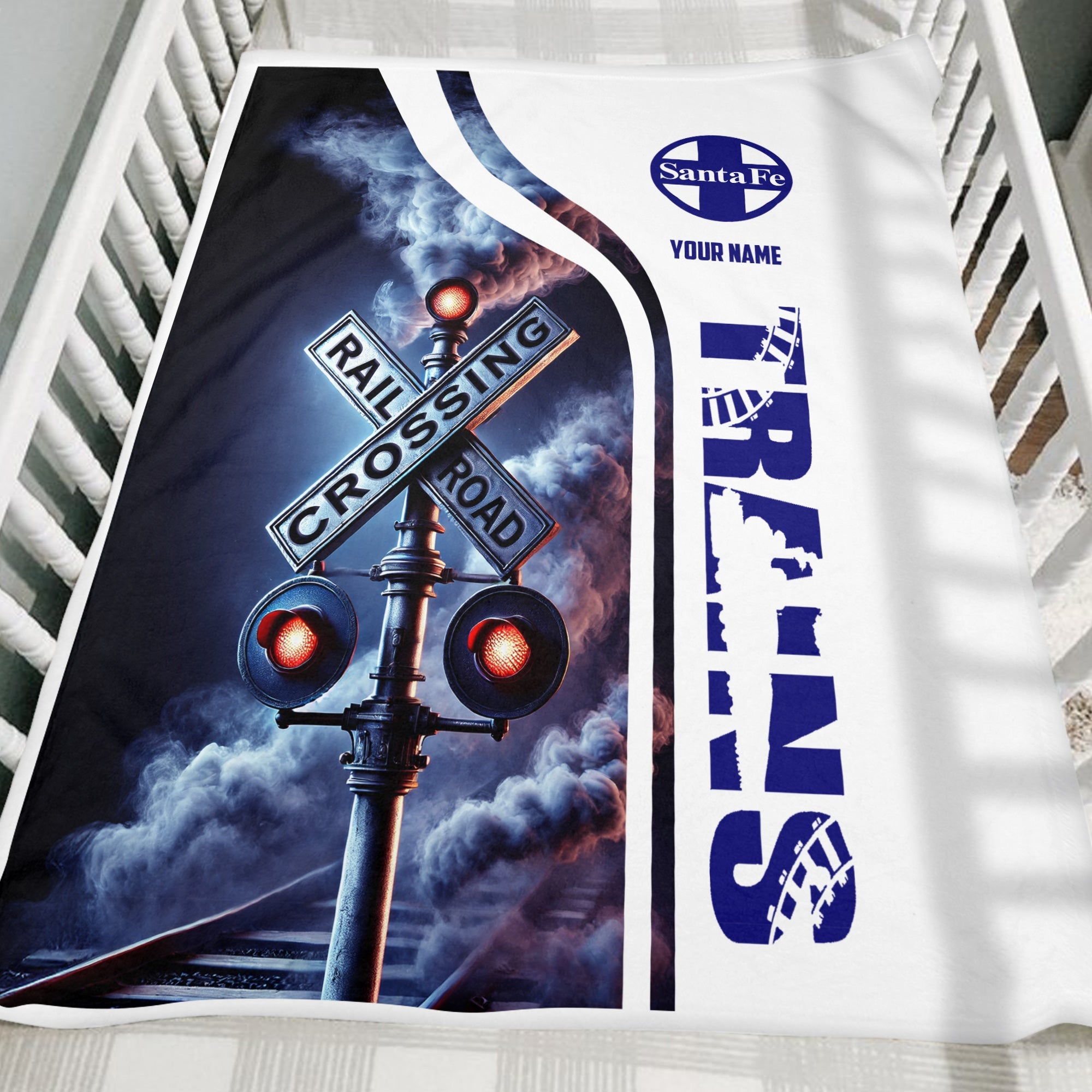 Railspirit Personalized Santa Fe Railway Blanket Railroad Crossing Sign Atchison, Topeka and Santa Fe Railway Blanket All Over Print
