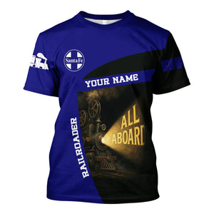 Railspirit Personalized Santa Fe Railway T-Shirt All Aboard Steam Train Movie Projector Style Atchison, Topeka and Santa Fe Railway Shirt