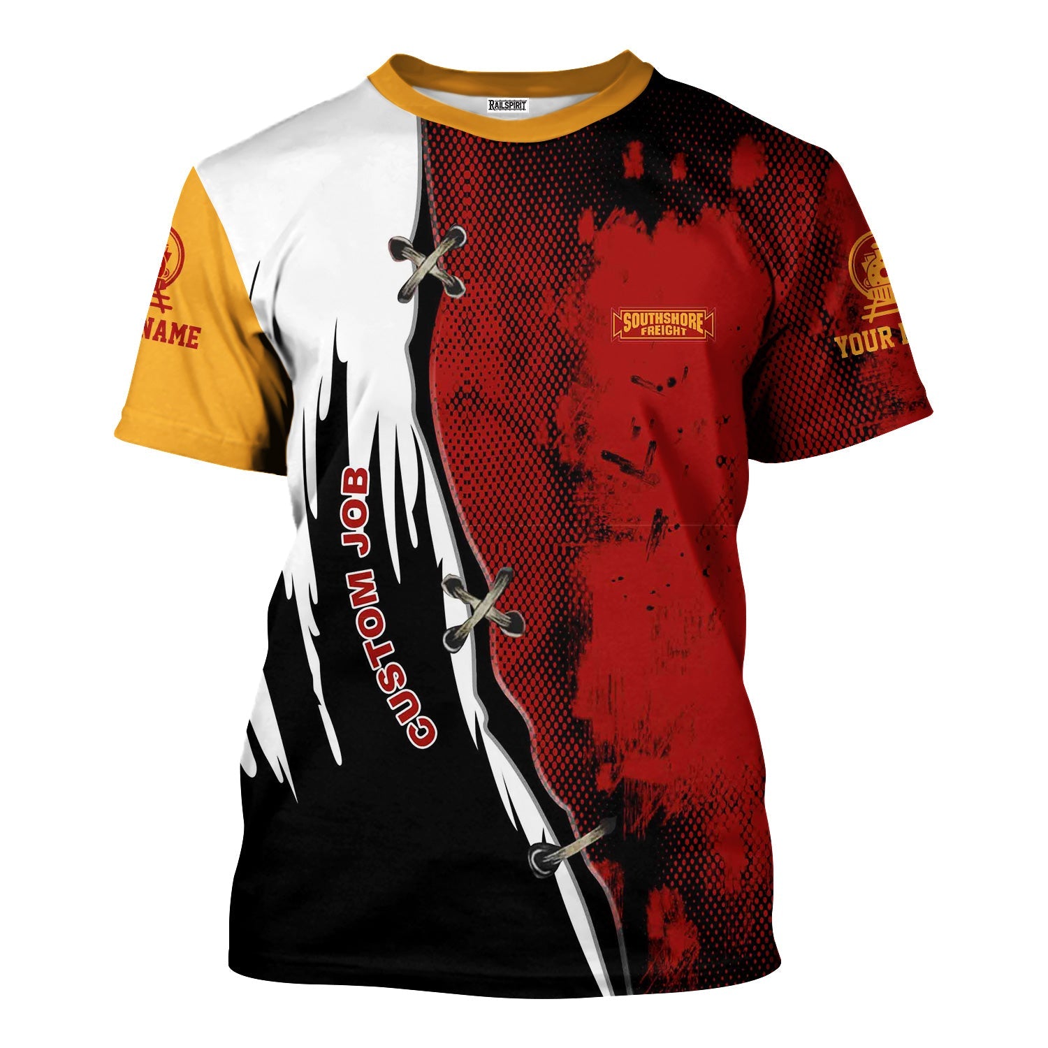 Railspirit Personalized Chicago South Shore and South Bend Railroad T-Shirt Retro Stitches Design with Custom Position Train Shirt