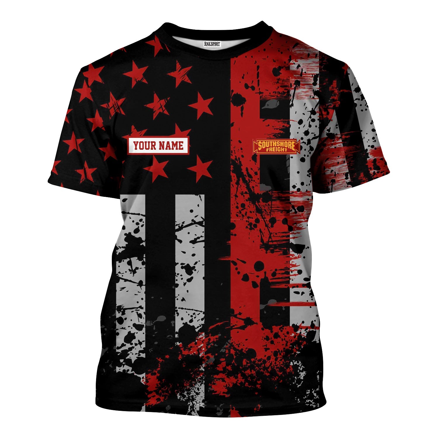 Railspirit Personalized Chicago South Shore and South Bend Railroad T-Shirt Artistic Paint American Flag Style Train Shirt